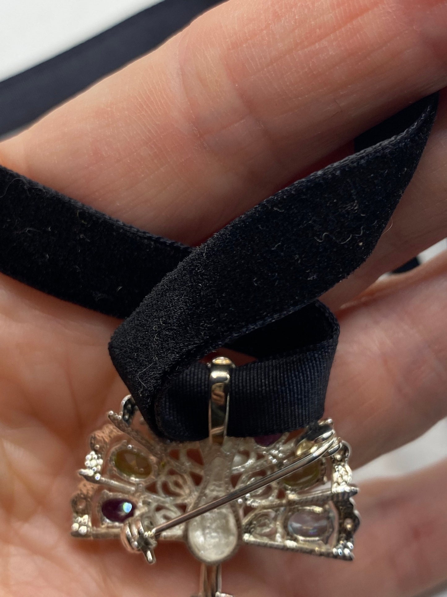 Vintage Mixed Gem Peacock Choker Pin 925 Sterling Silver Brooch