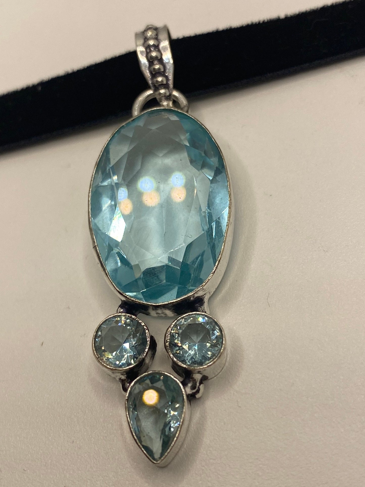 Antique Aqua Blue Volcanic Glass Choker Necklace