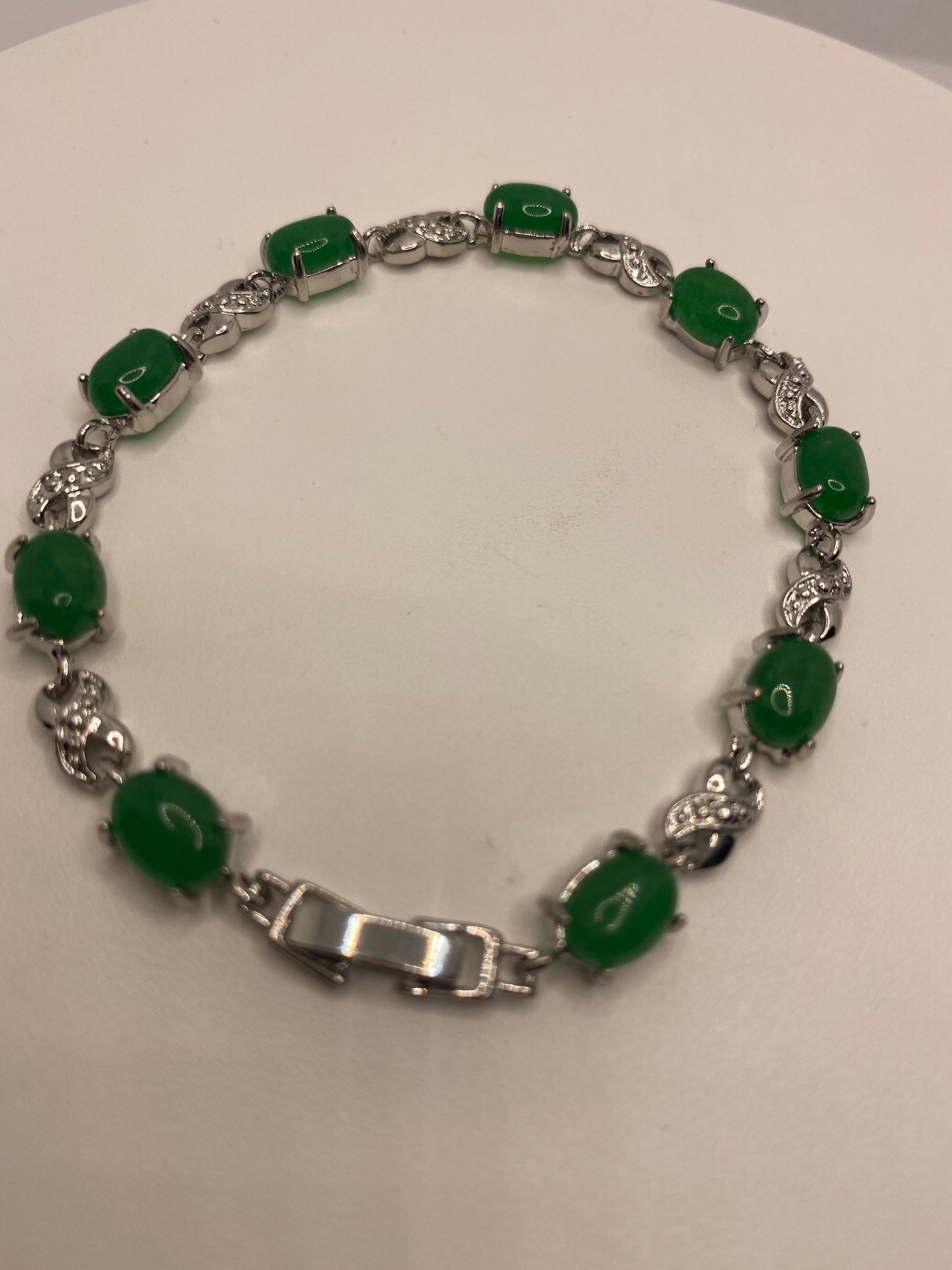 Vintage Green Jade Bracelet Silver White Bronze