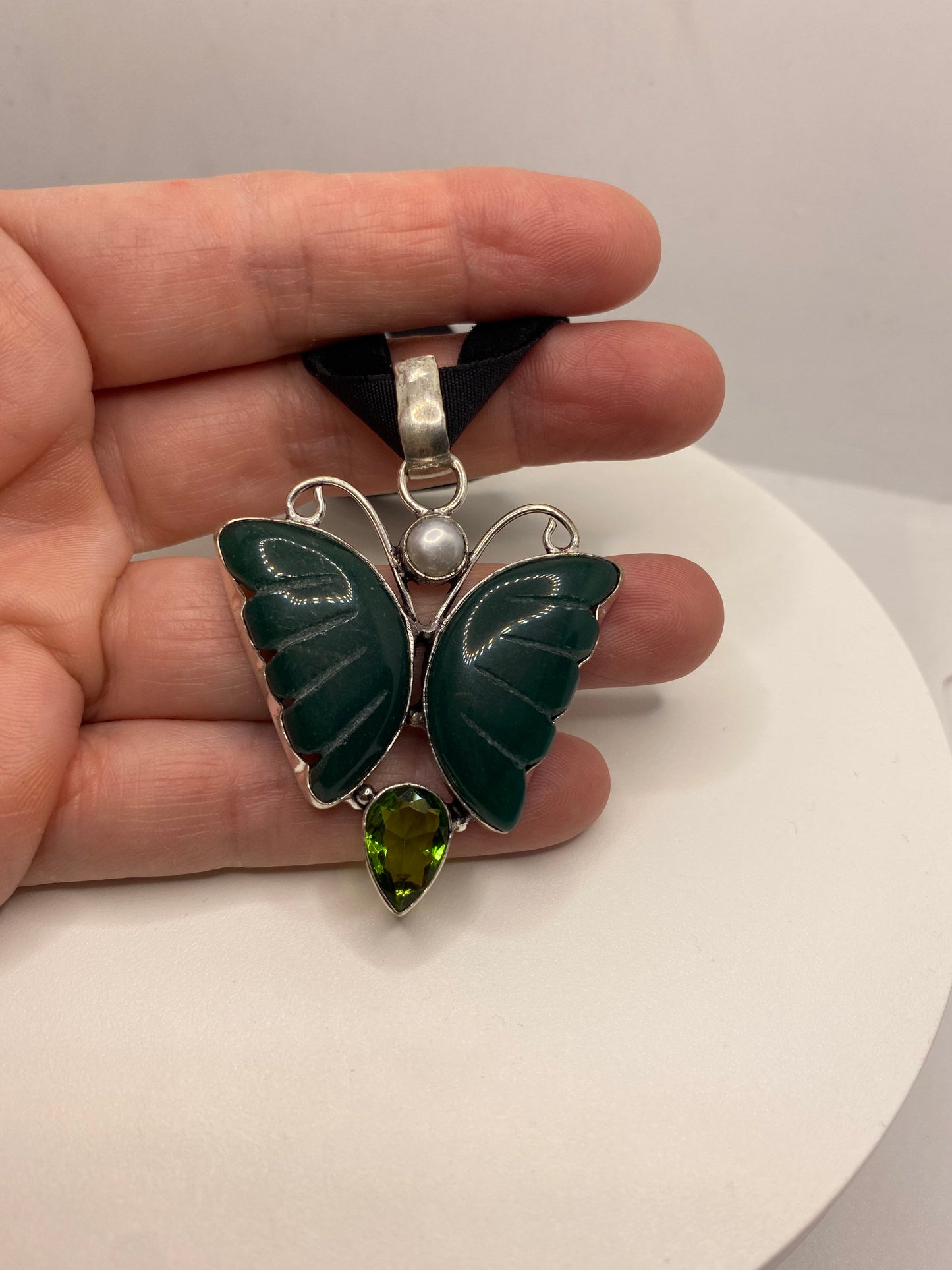 Vintage Green Onyx Butterfly Choker Necklace