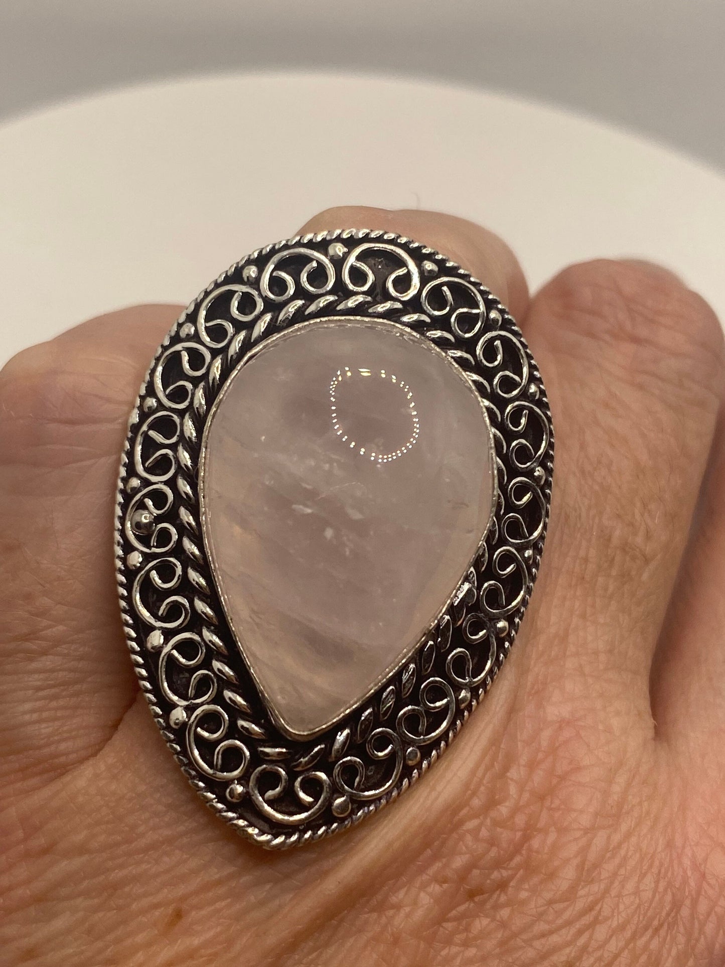 Vintage Genuine Rose Quartz Silver Ring
