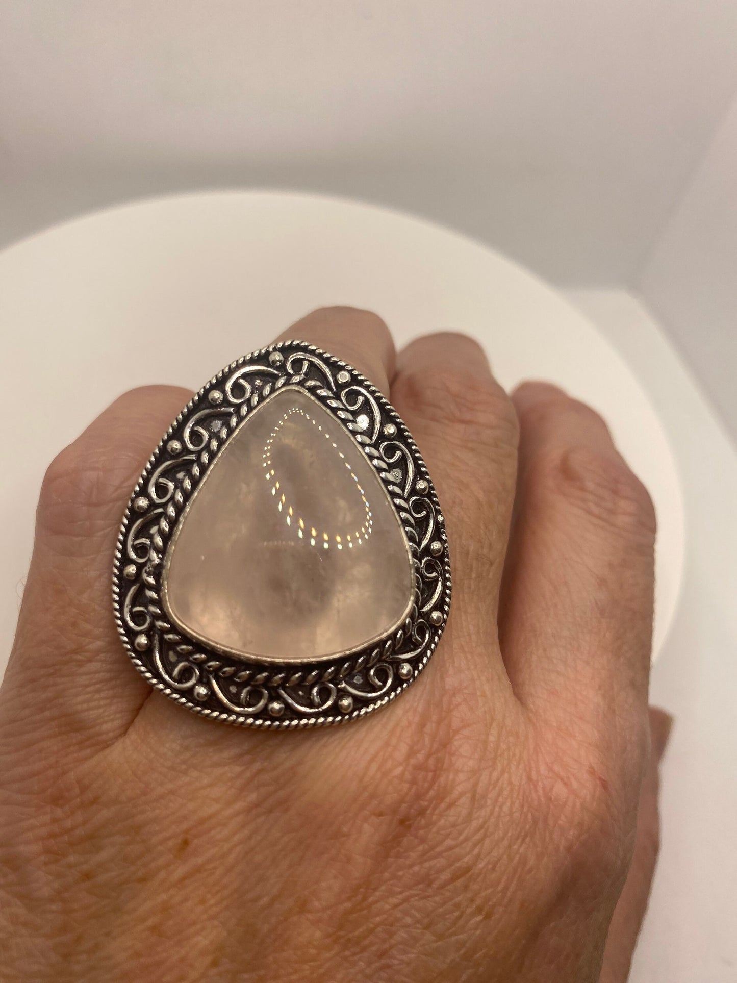 Vintage Genuine Rose Quartz Silver Ring