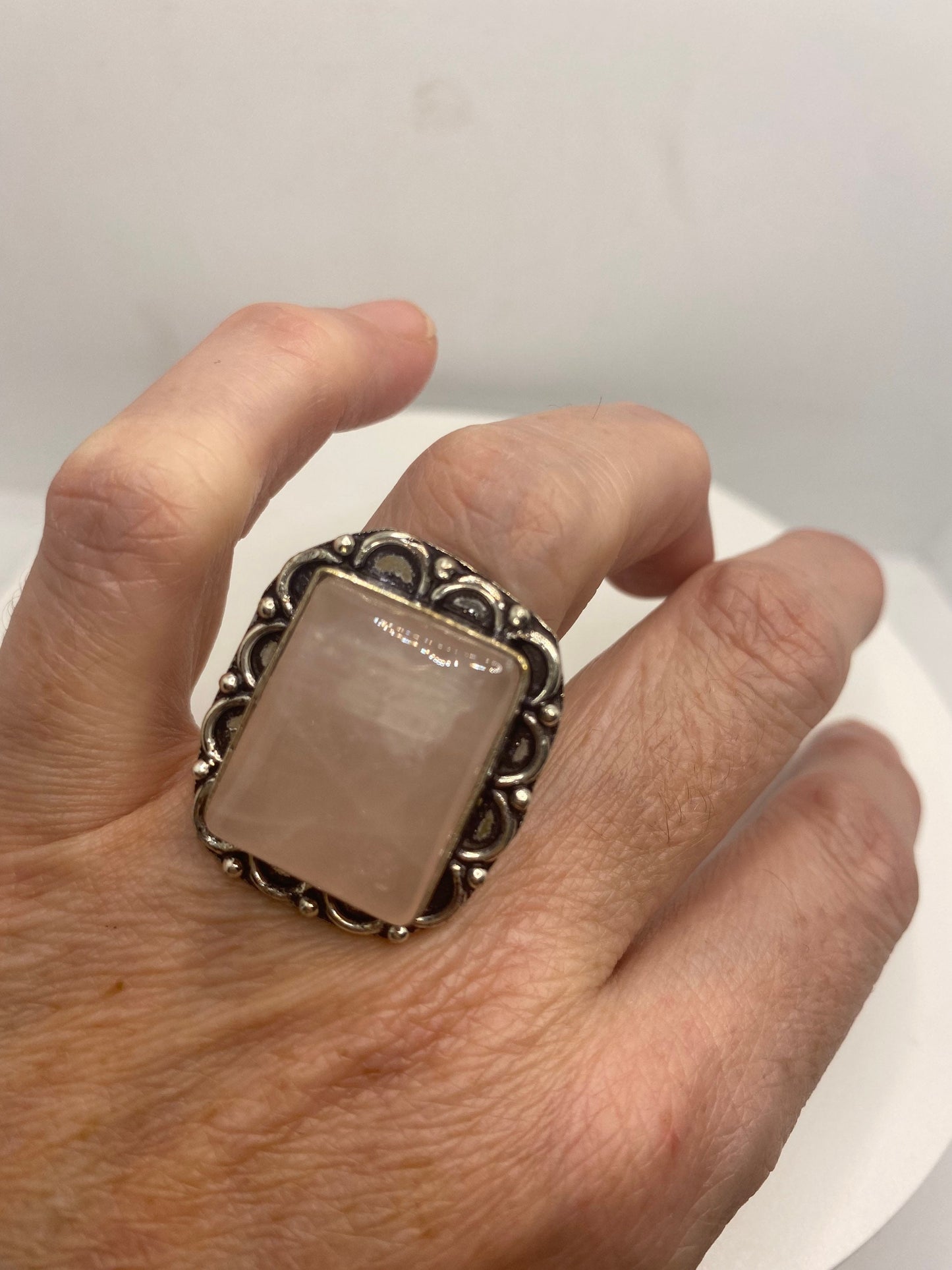 Vintage Genuine Rose Quartz Silver Ring