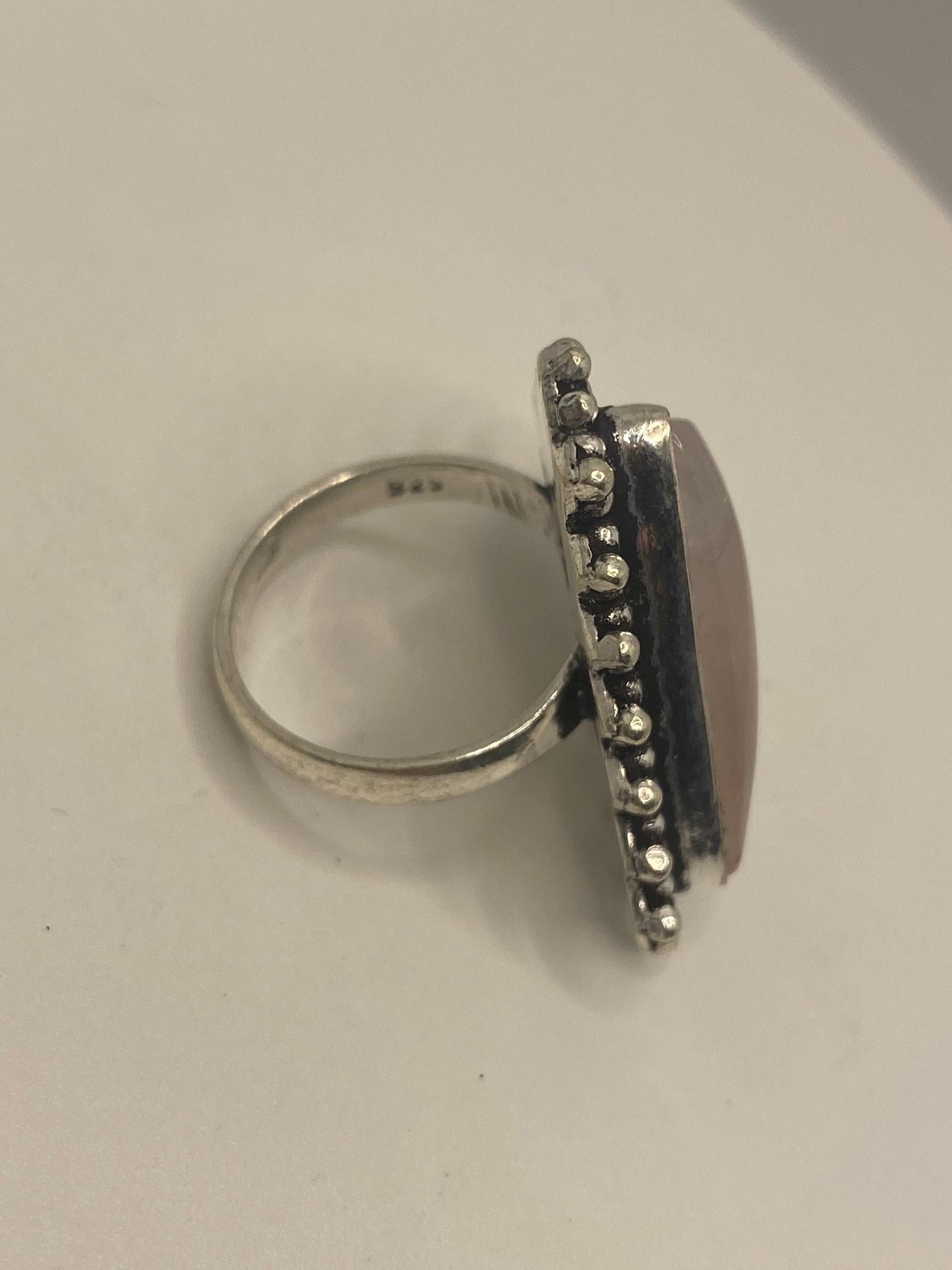 Vintage Genuine Rose Quartz Silver Ring