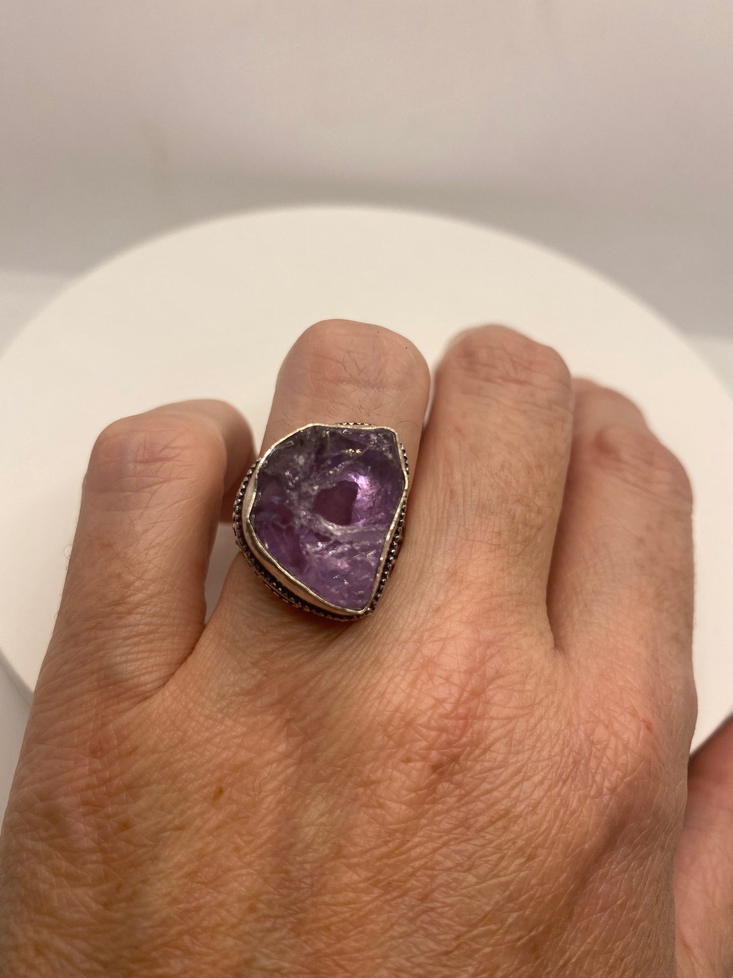 Vintage Purple Amethyst Cocktail Ring Adjustable Statement