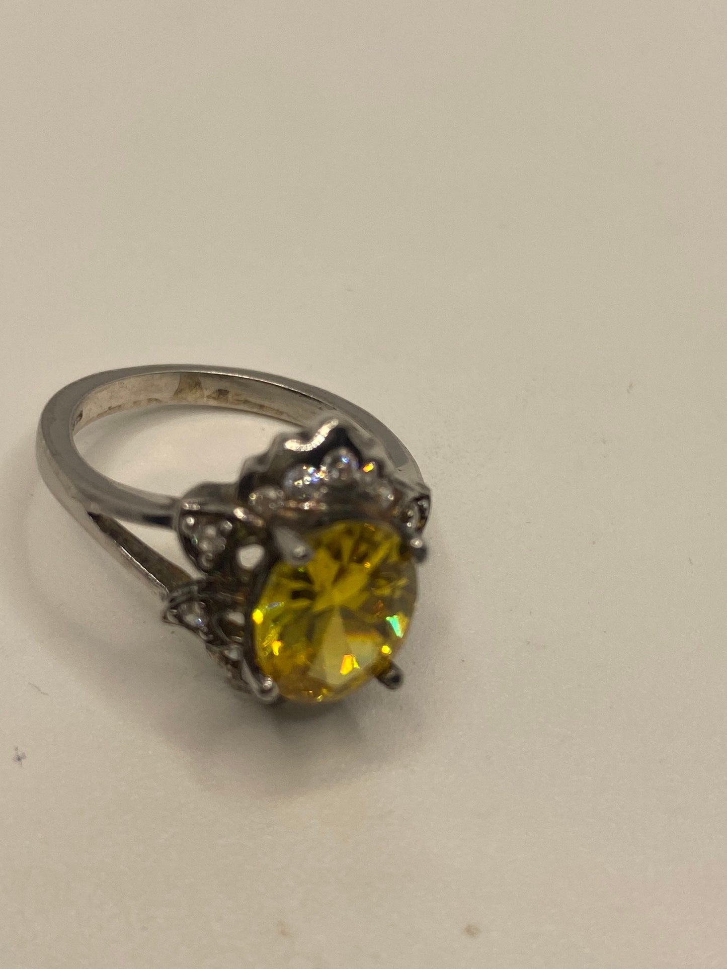 Vintage Cubic Zirconia Crystal 925 Sterling Silver Ring