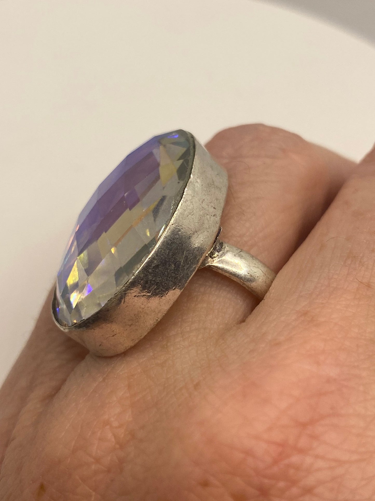 Vintage Rainbow Opal Vintage Art Glass Ring