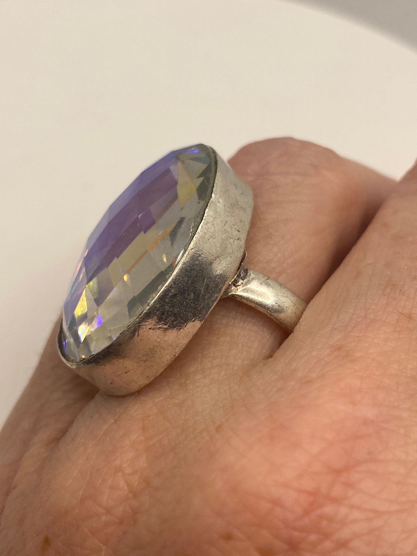 Vintage Rainbow Opal Vintage Art Glass Ring