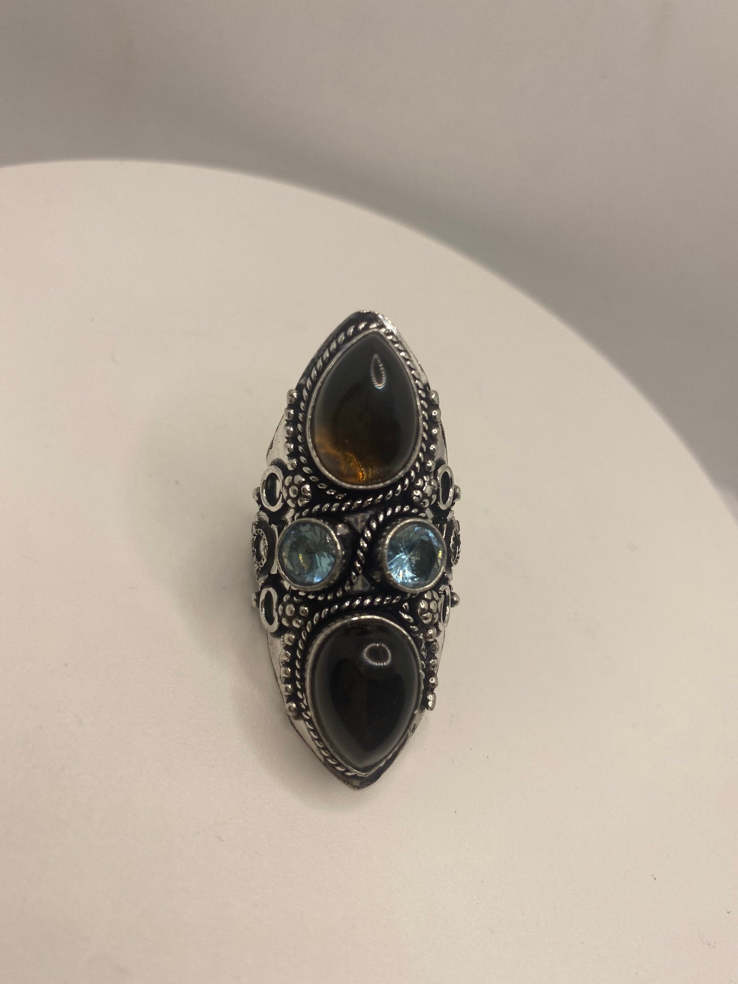 Vintage Smoky and Blue Topaz Cocktail Statement Ring