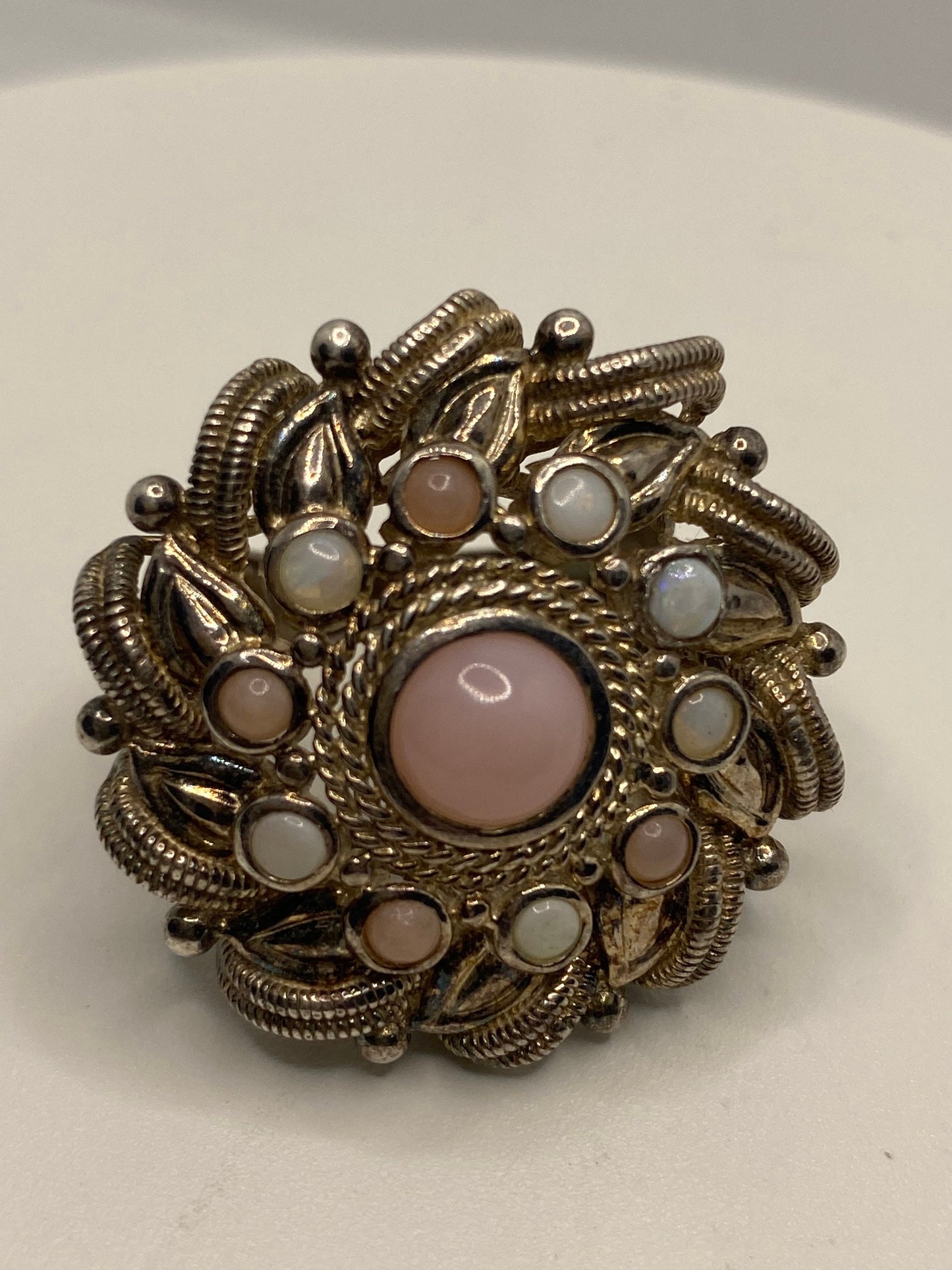 Vintage Rose White Opal 925 Sterling Silver Ring
