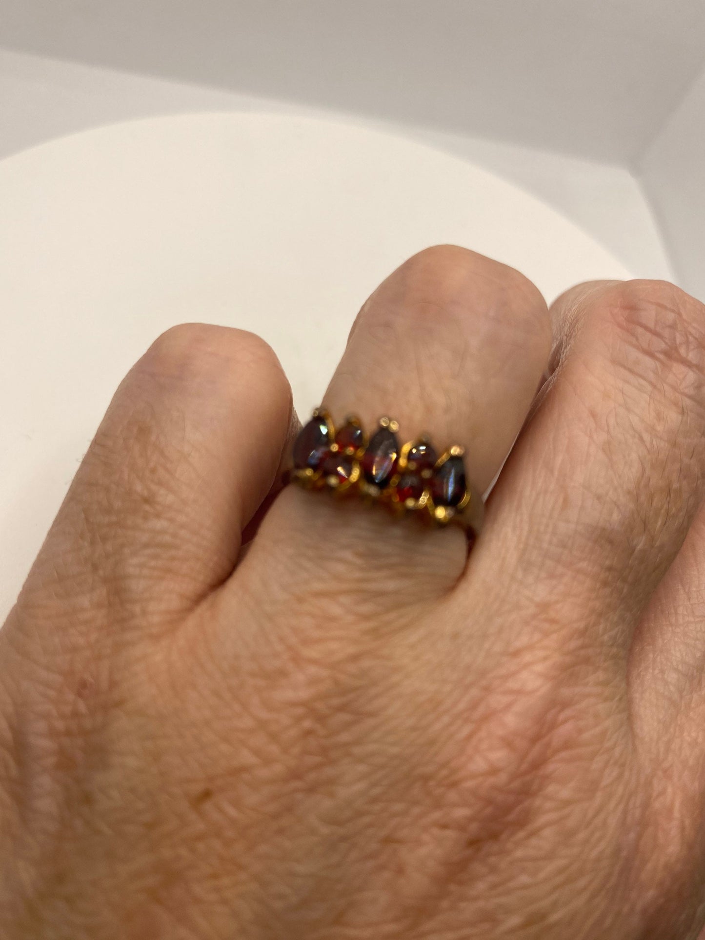 Vintage Red Bohemian Garnet Ring Rose Golden 925 Sterling Silver Cocktail Statement