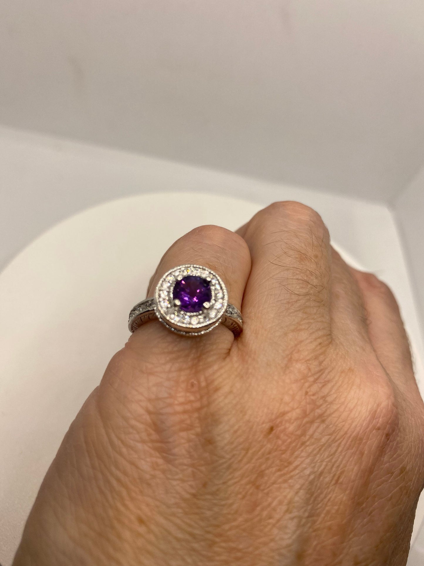 Vintage Handmade Genuine Purple Amethyst Filigree Setting 925 Sterling Silver Gothic Ring