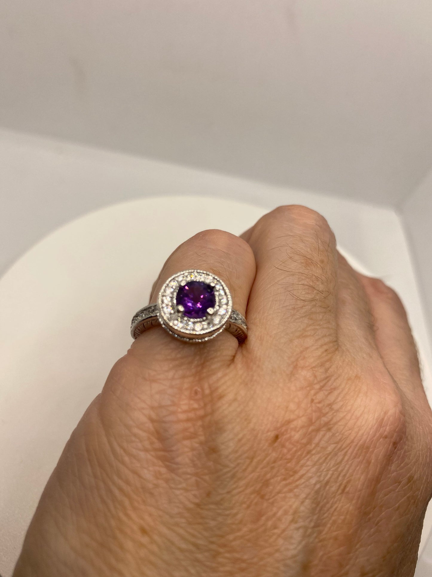 Vintage Handmade Genuine Purple Amethyst Filigree Setting 925 Sterling Silver Gothic Ring