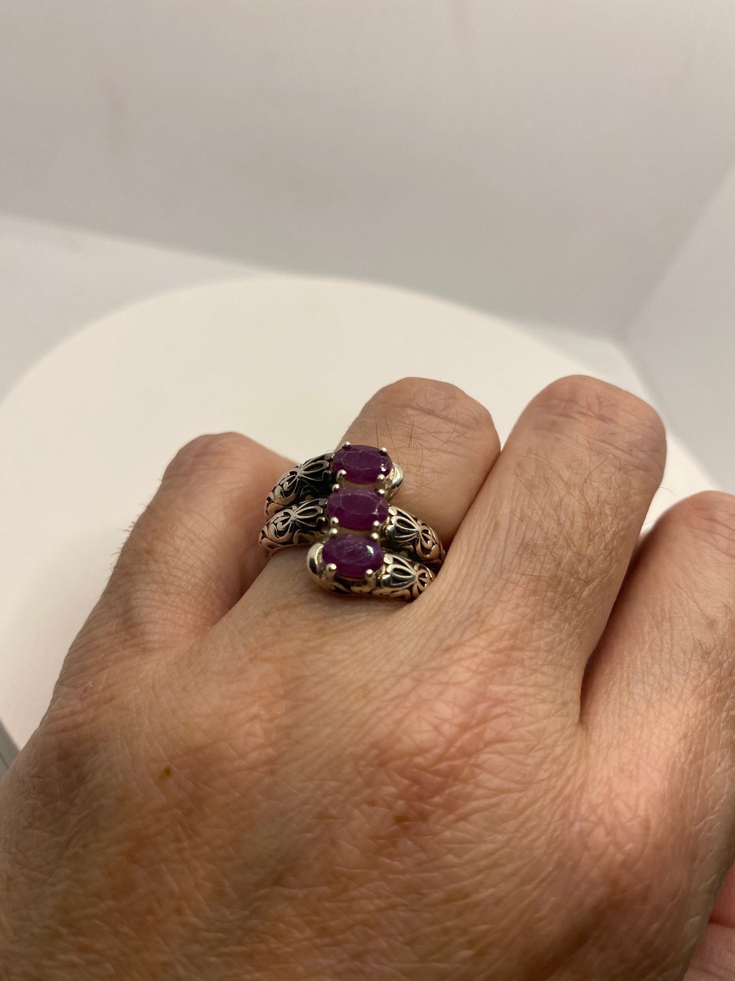 Vintage Handmade Pink Ruby Setting Sterling Silver Gothic Ring