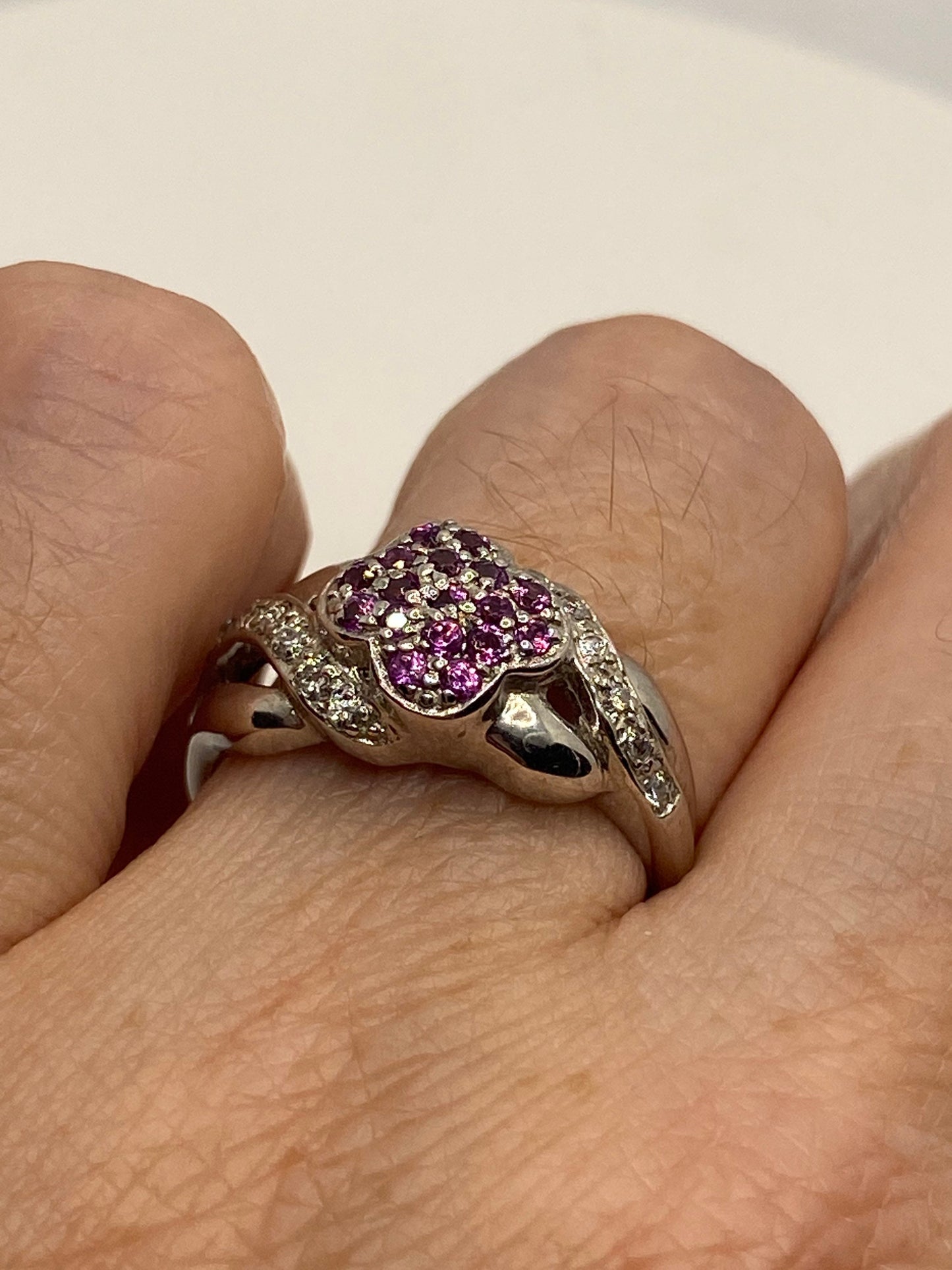 Vintage Handmade Pink Toumaline and White Sapphire 925 Sterling Silver gothic Ring