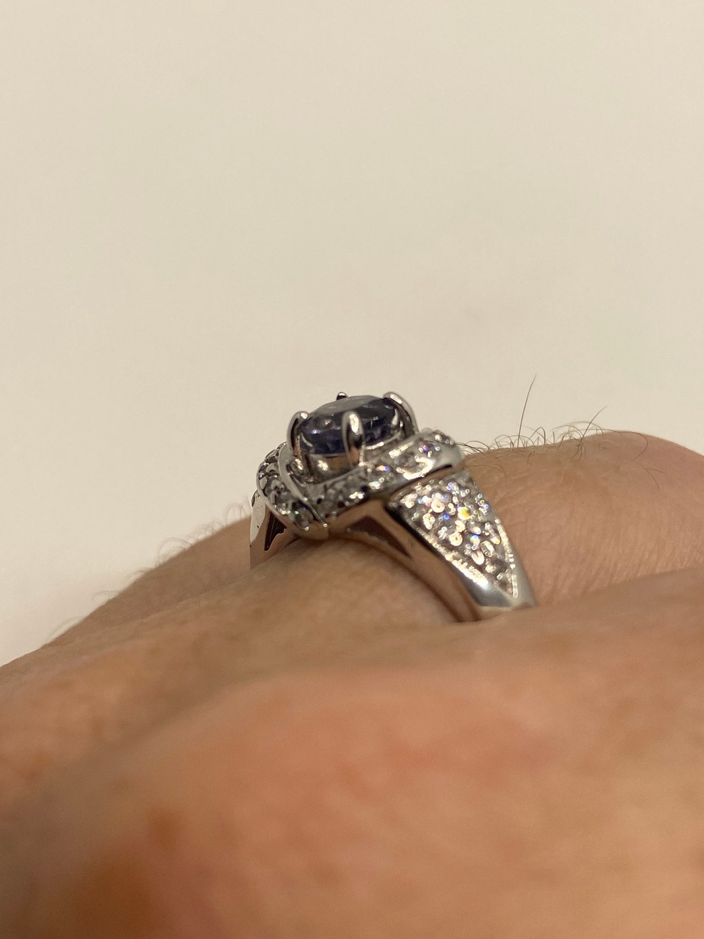 Vintage Handmade Deep Blue Sapphire & Topaz 925 Sterling Silver Ring, Size 6