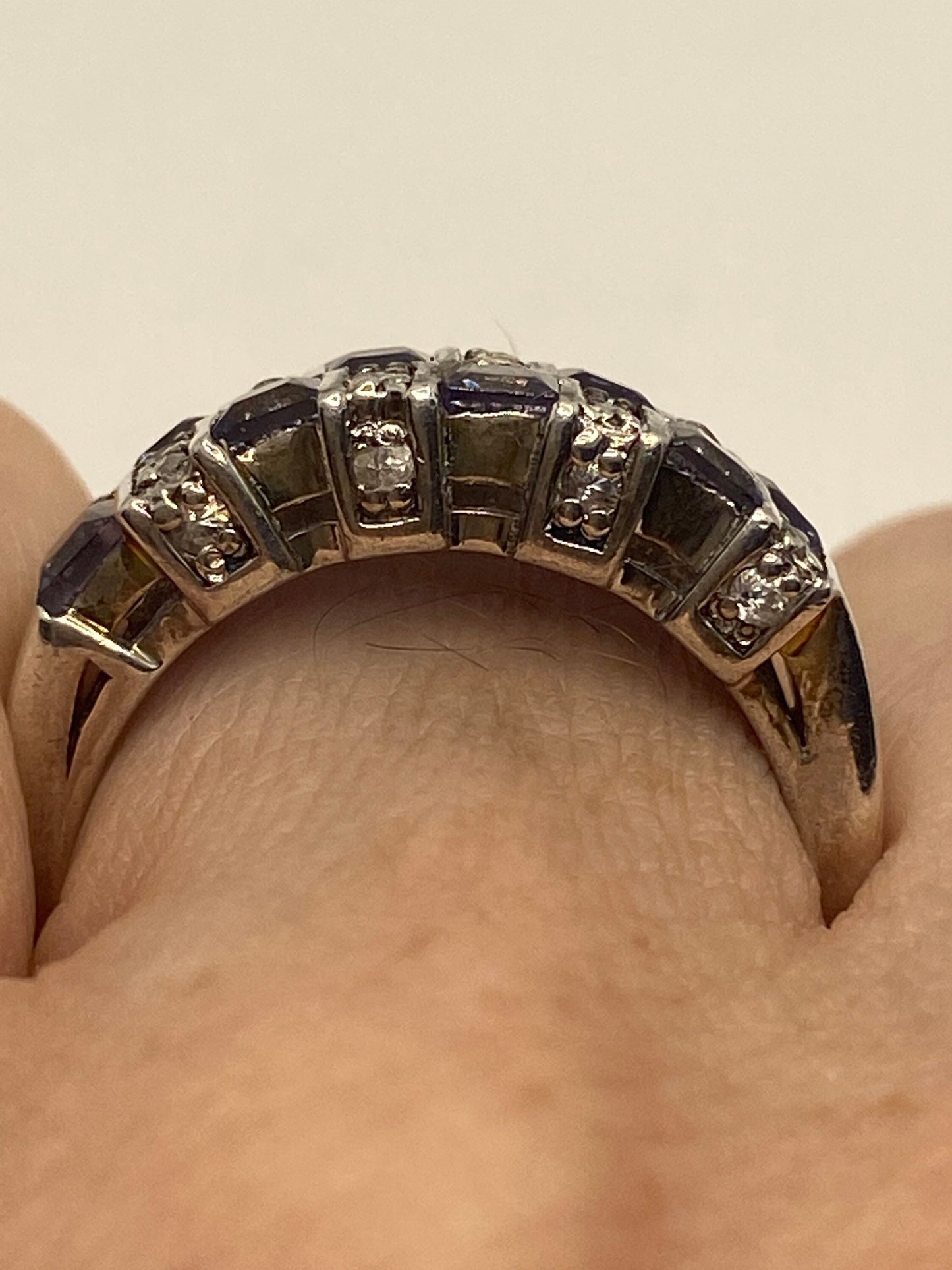 Vintage Handmade Deep Blue Iolite Setting 925 Sterling Silver Gothic Ring Size 9