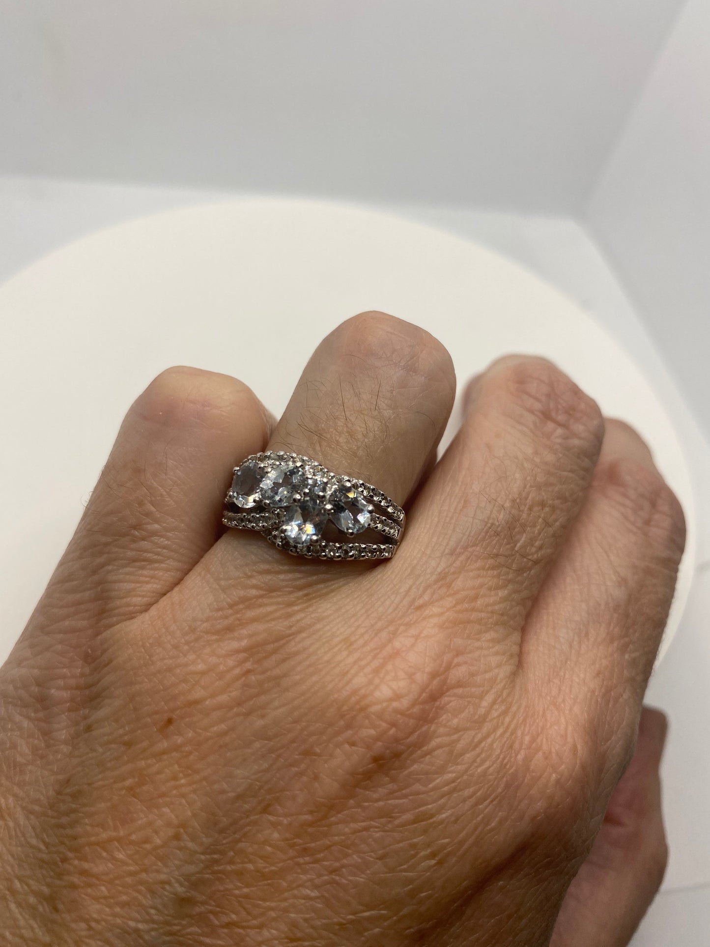 Vintage genuine blue aquamarine 925 sterling silver Ring