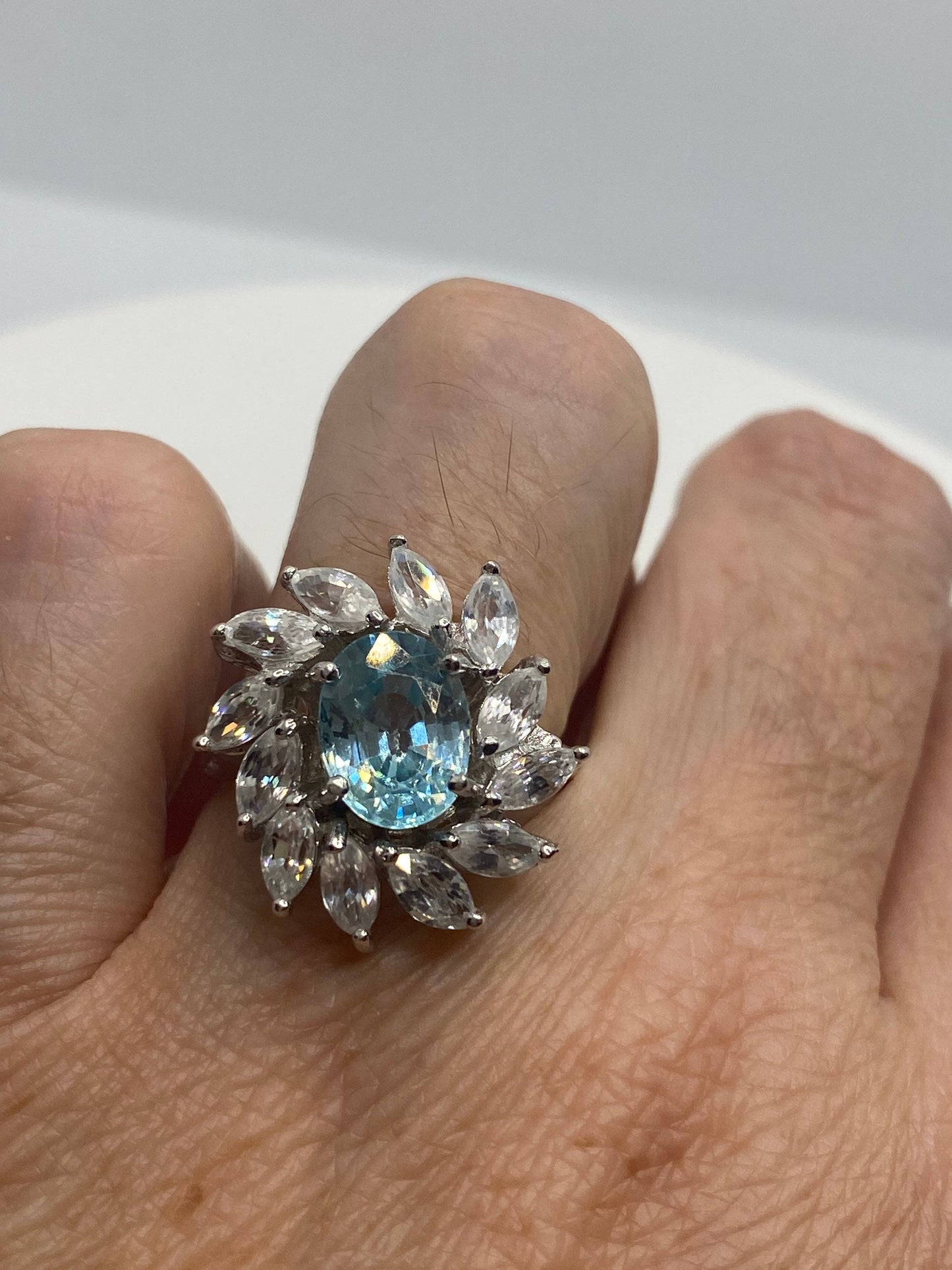 Vintage genuine blue topaz 925 sterling silver Ring