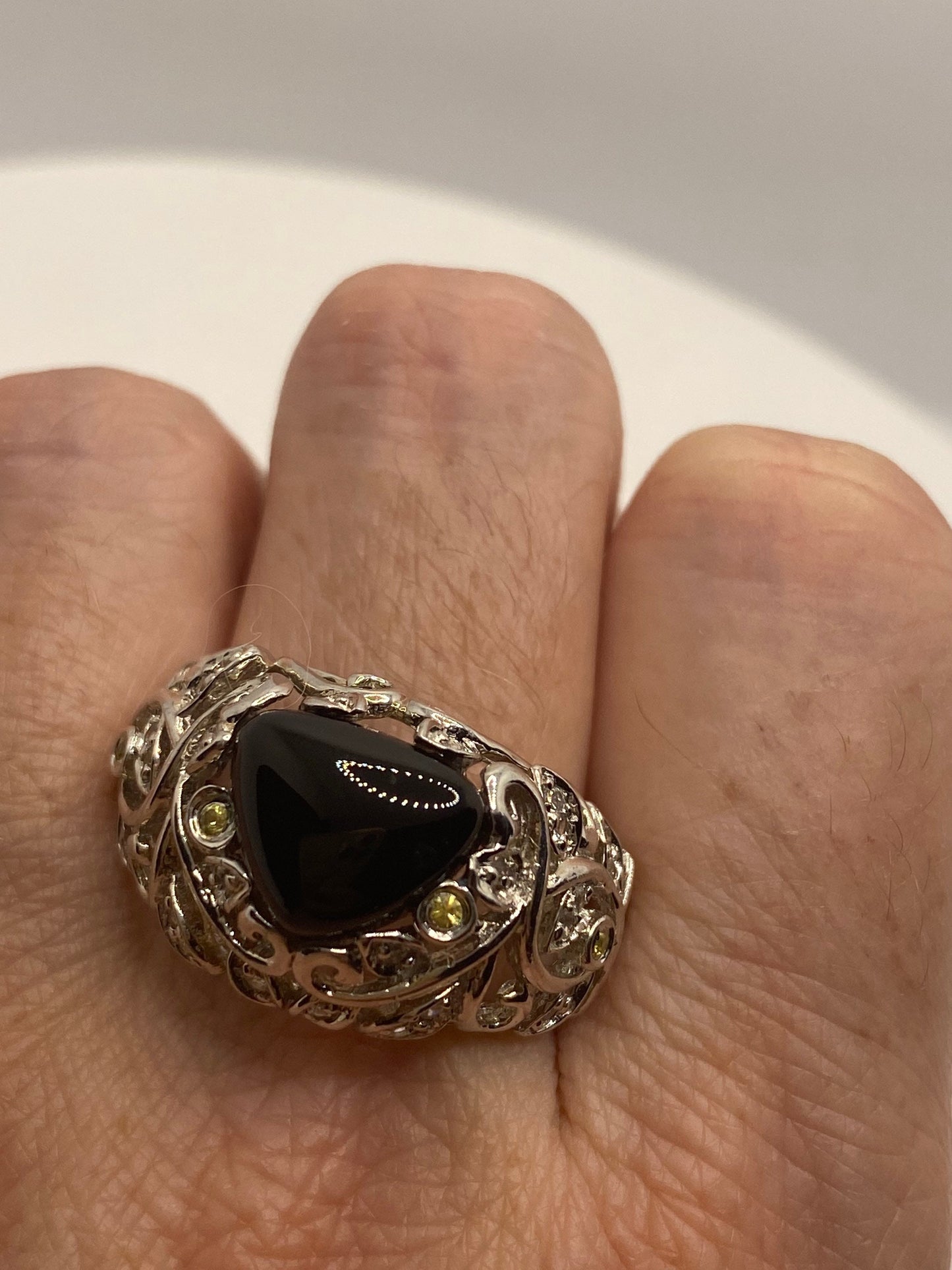 Vintage Black Onyx 925 Sterling Silver Ring