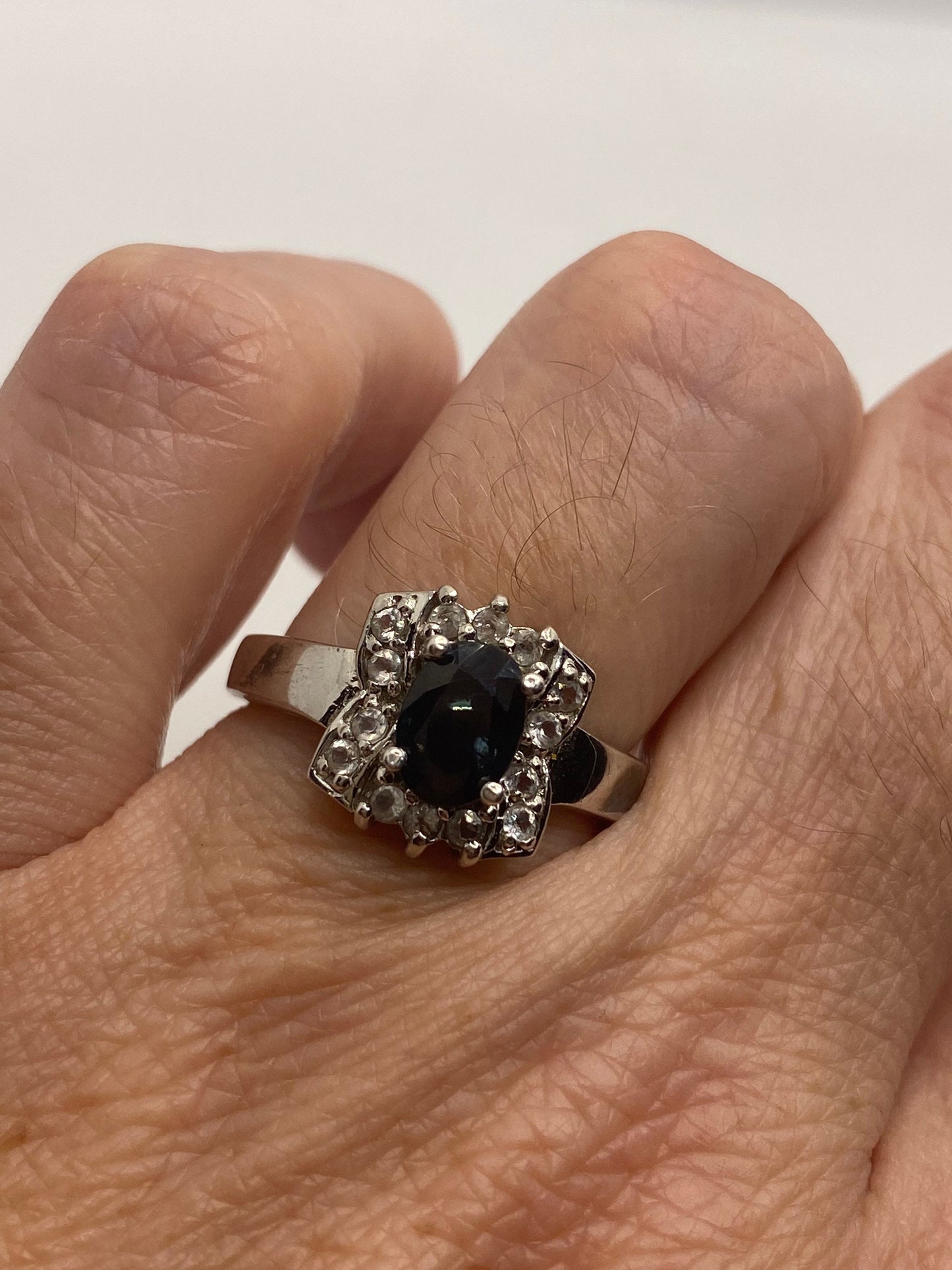 Vintage Blue and White Sapphire 925 Sterling Silver Gothic Cocktail Ring