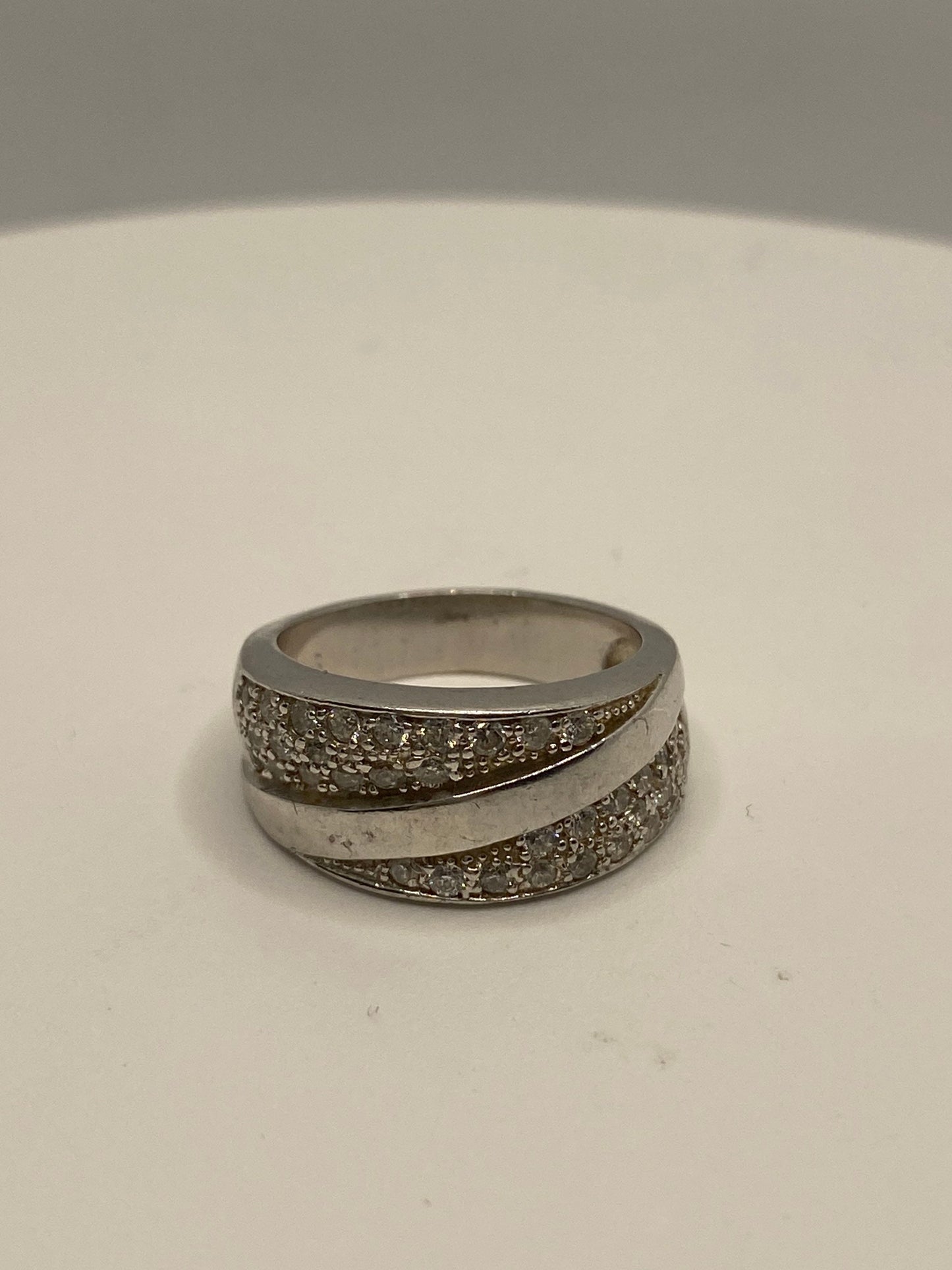 Vintage White Sapphire 925 Sterling Silver Wedding Band Ring