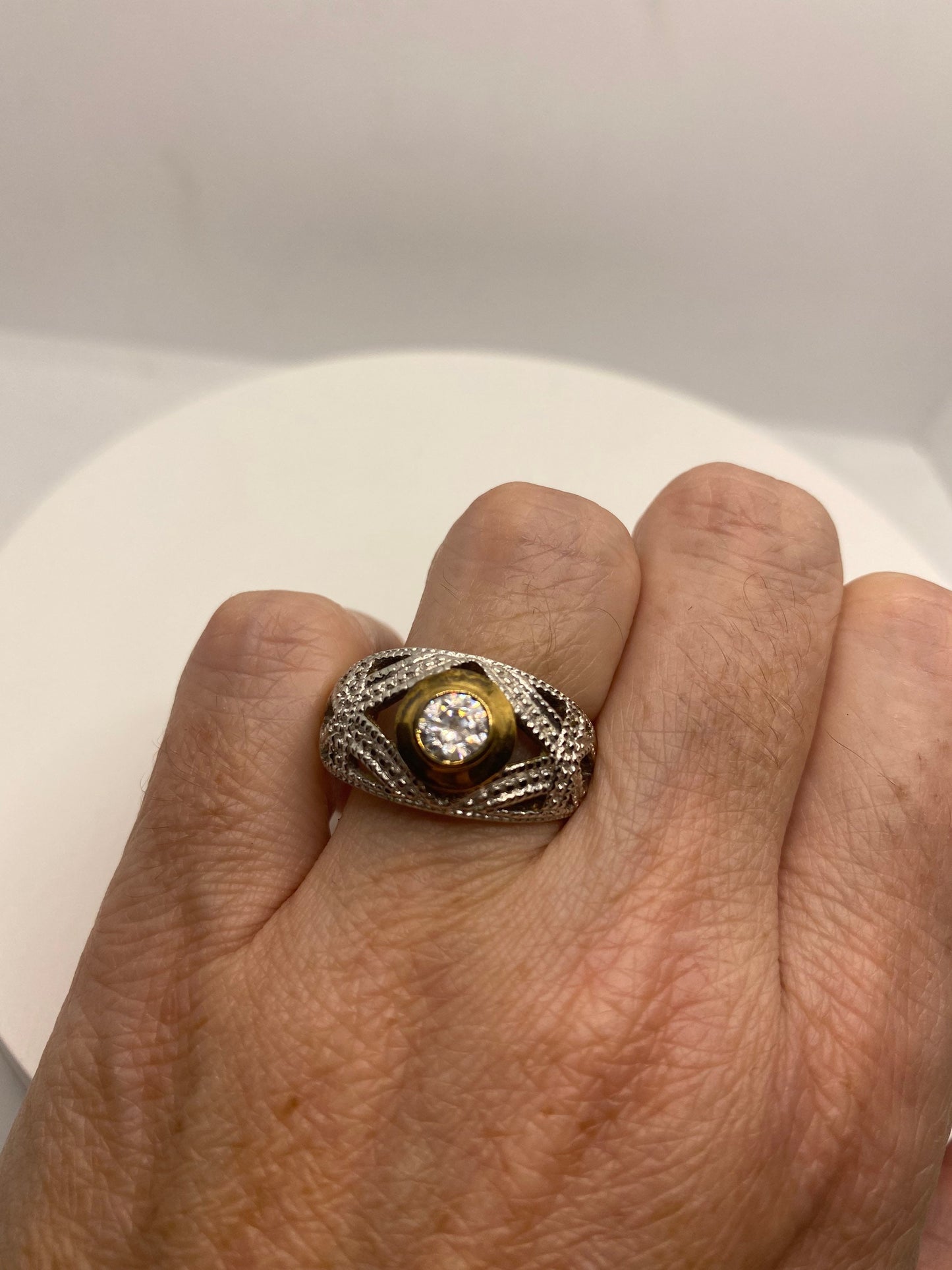 Vintage White Sapphire 925 Sterling Silver Wedding Band Ring