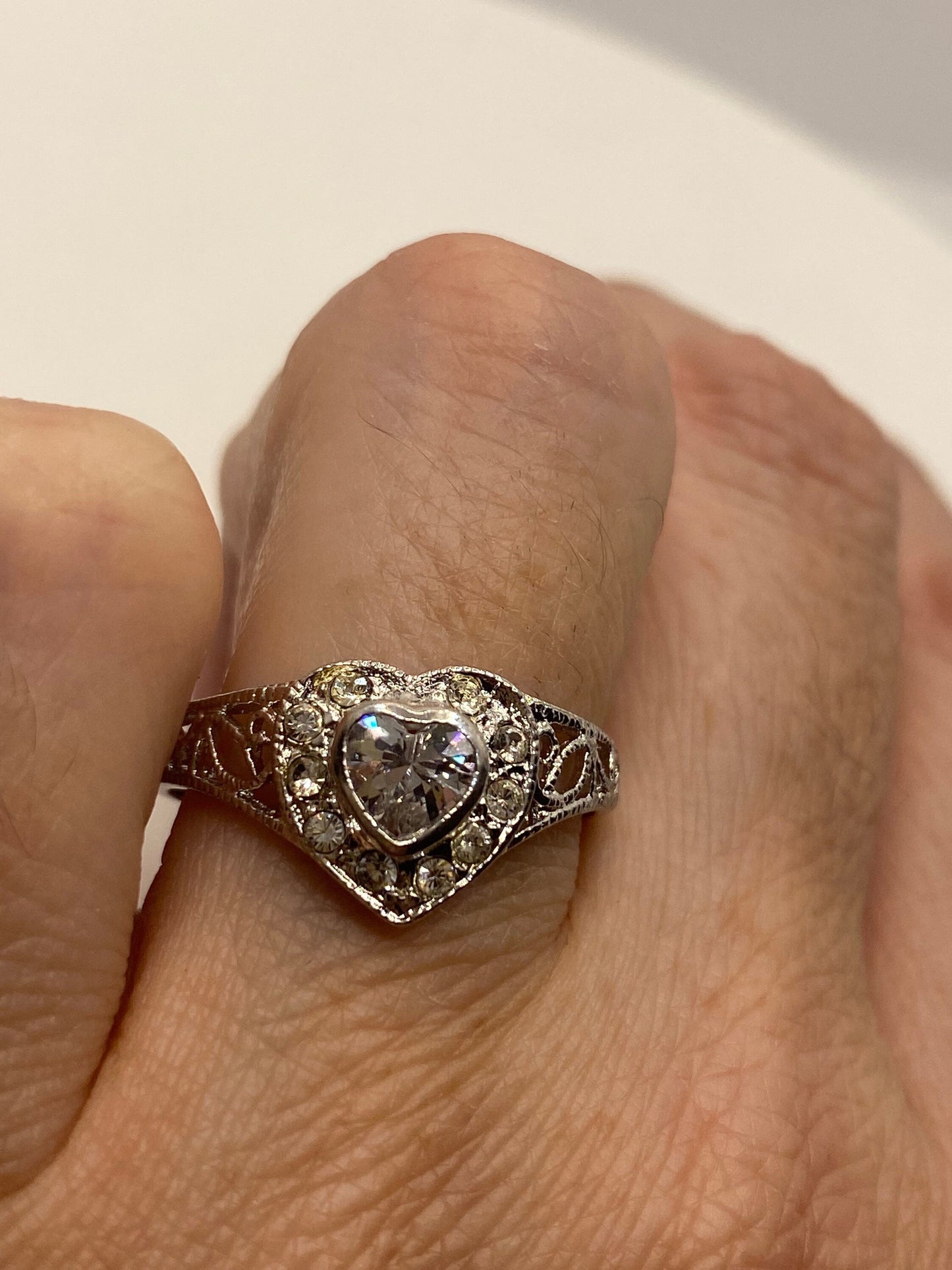 Vintage White Sapphire 925 Sterling Silver Wedding Band Ring