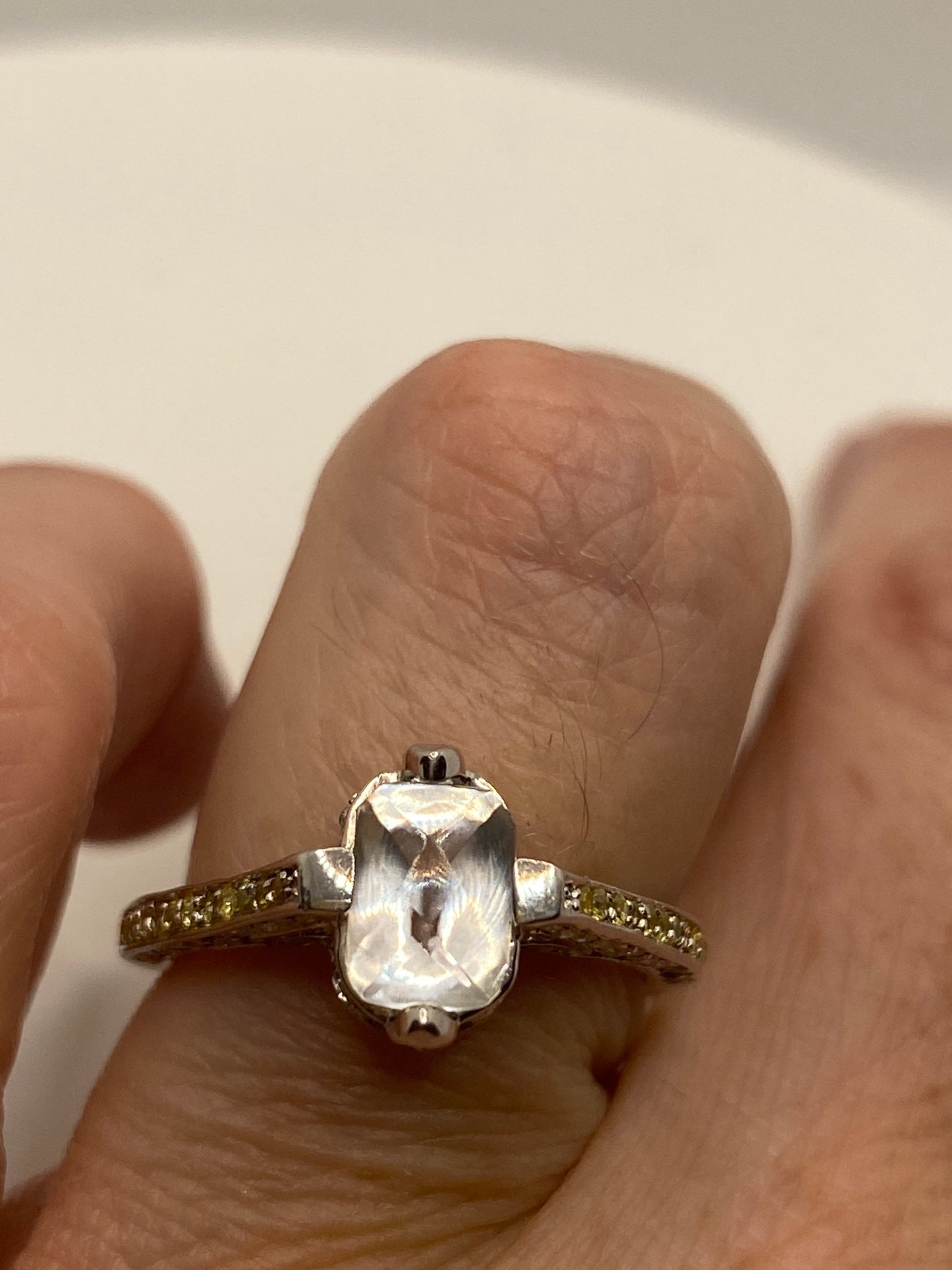 Vintage White Sapphire 925 Sterling Silver Wedding Band Ring