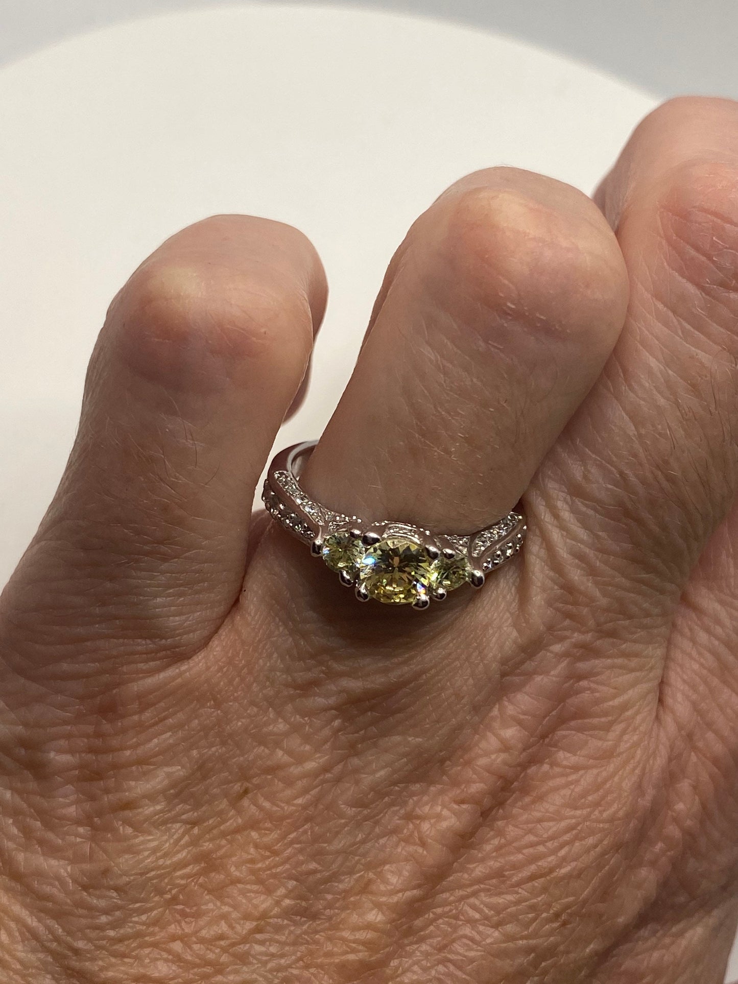 Vintage White Sapphire 925 Sterling Silver Wedding Band Ring