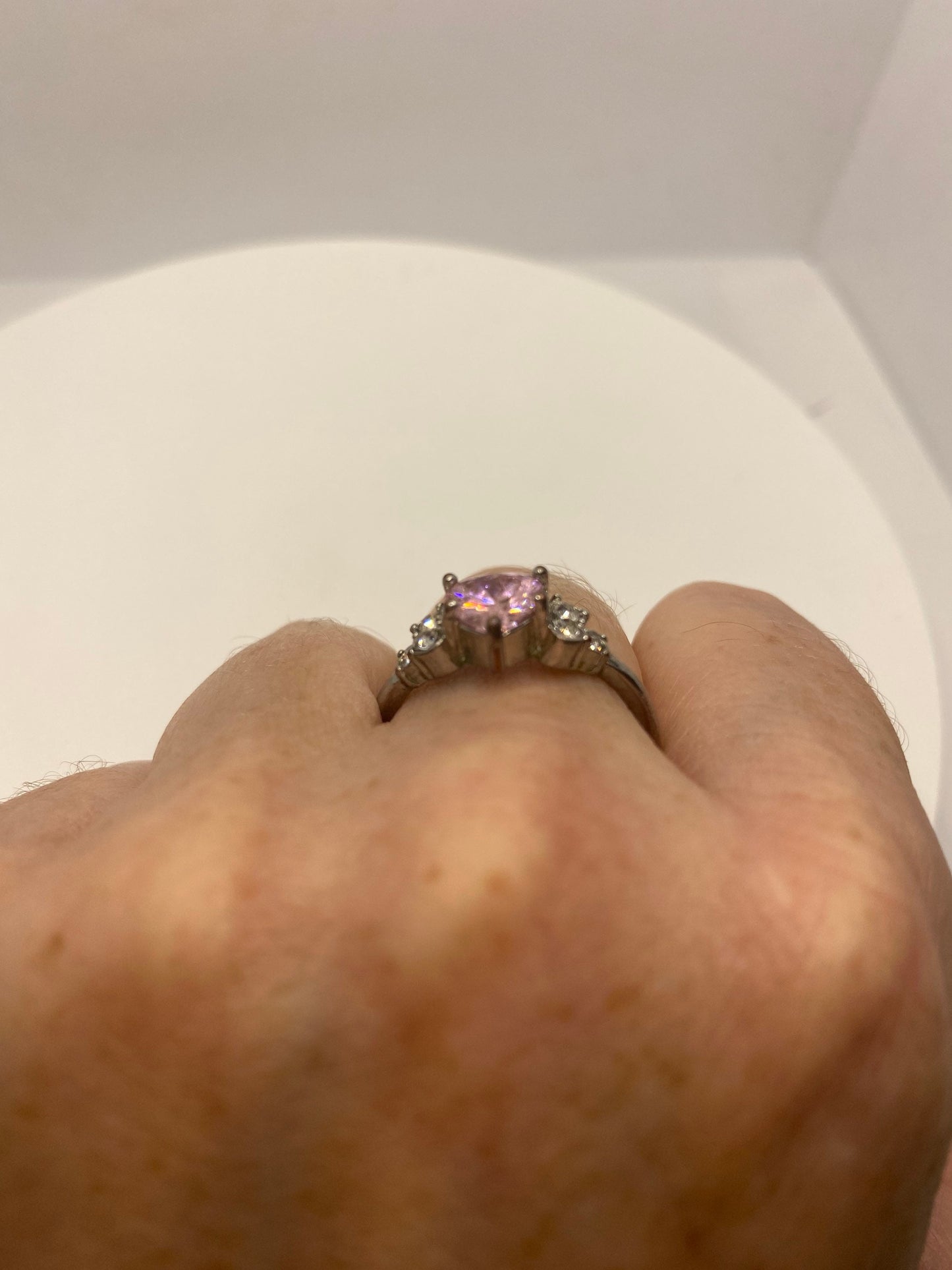Vintage Pink Ice CZ White Sapphire Deco Ring 925 Sterling Silver