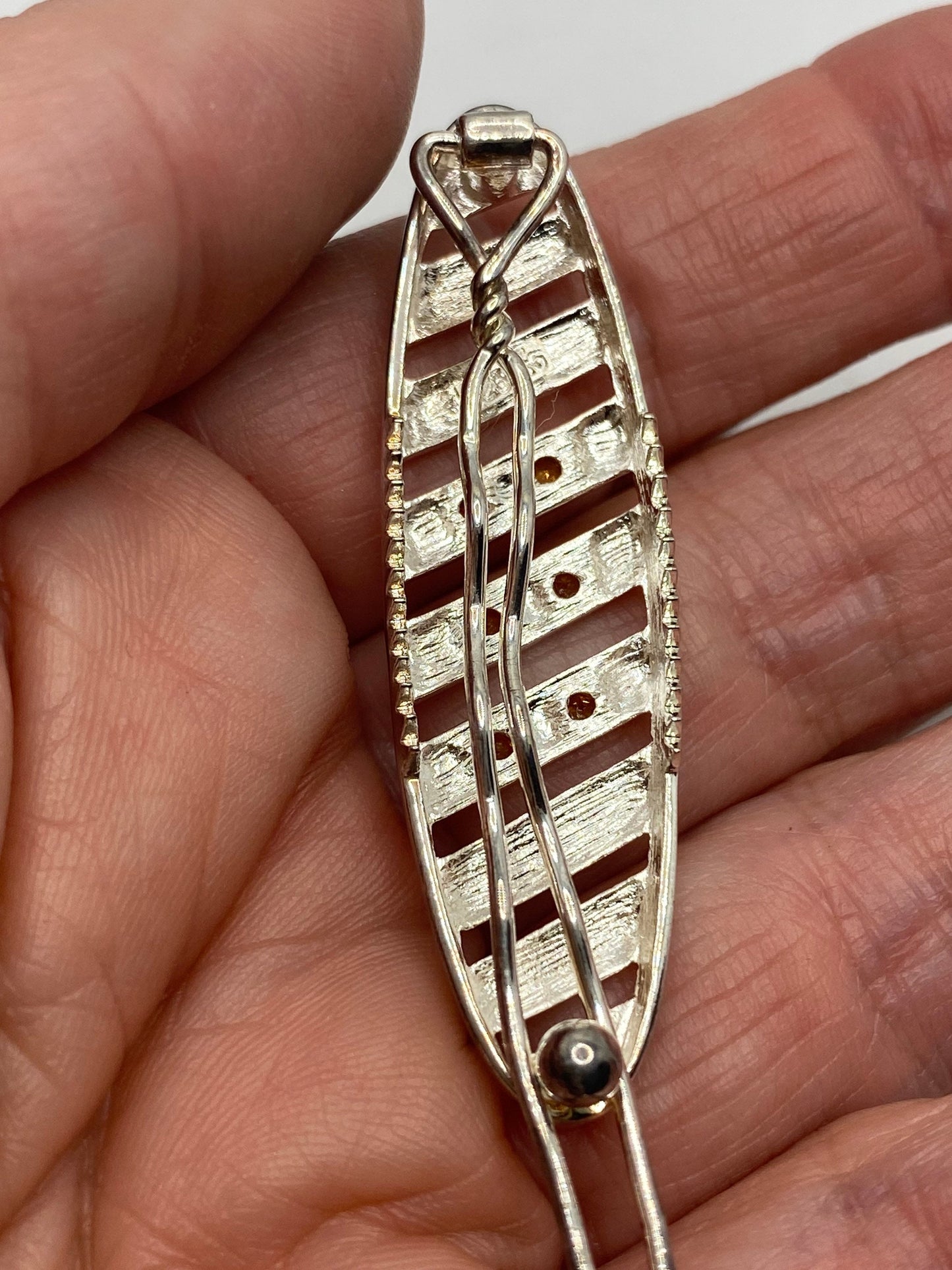 Vintage Citrine Bar Hair Pin 925 Sterling Silver Hair Brooch