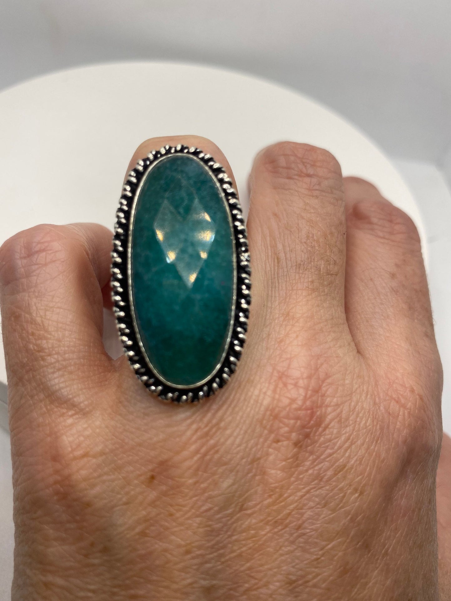 Vintage Raw Green Emerald White Bronze Silver Cocktail Ring Size 6