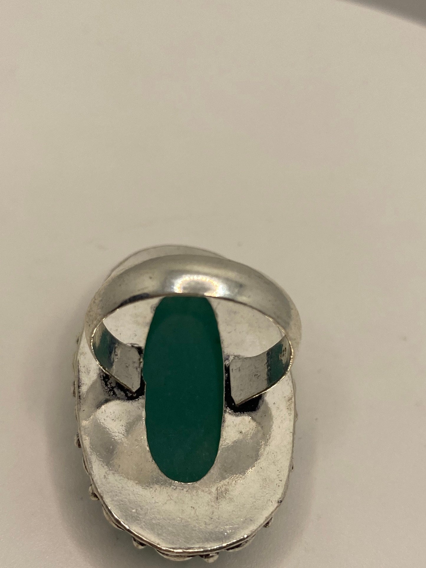 Vintage Raw Green Emerald White Bronze Silver Cocktail Ring Size 6.5