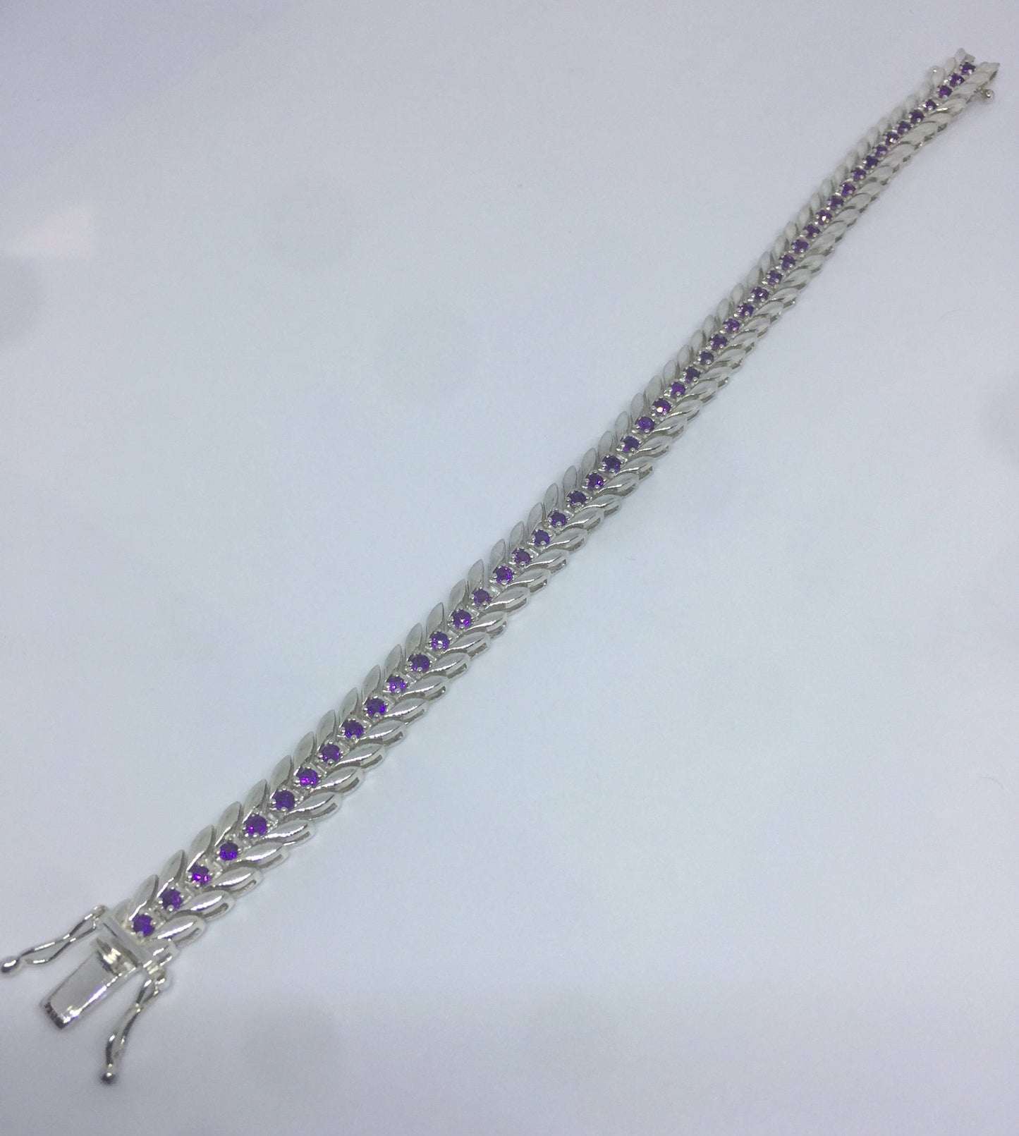 Vintage Deco Handmade Genuine Amethyst 925 Sterling Silver Bracelet