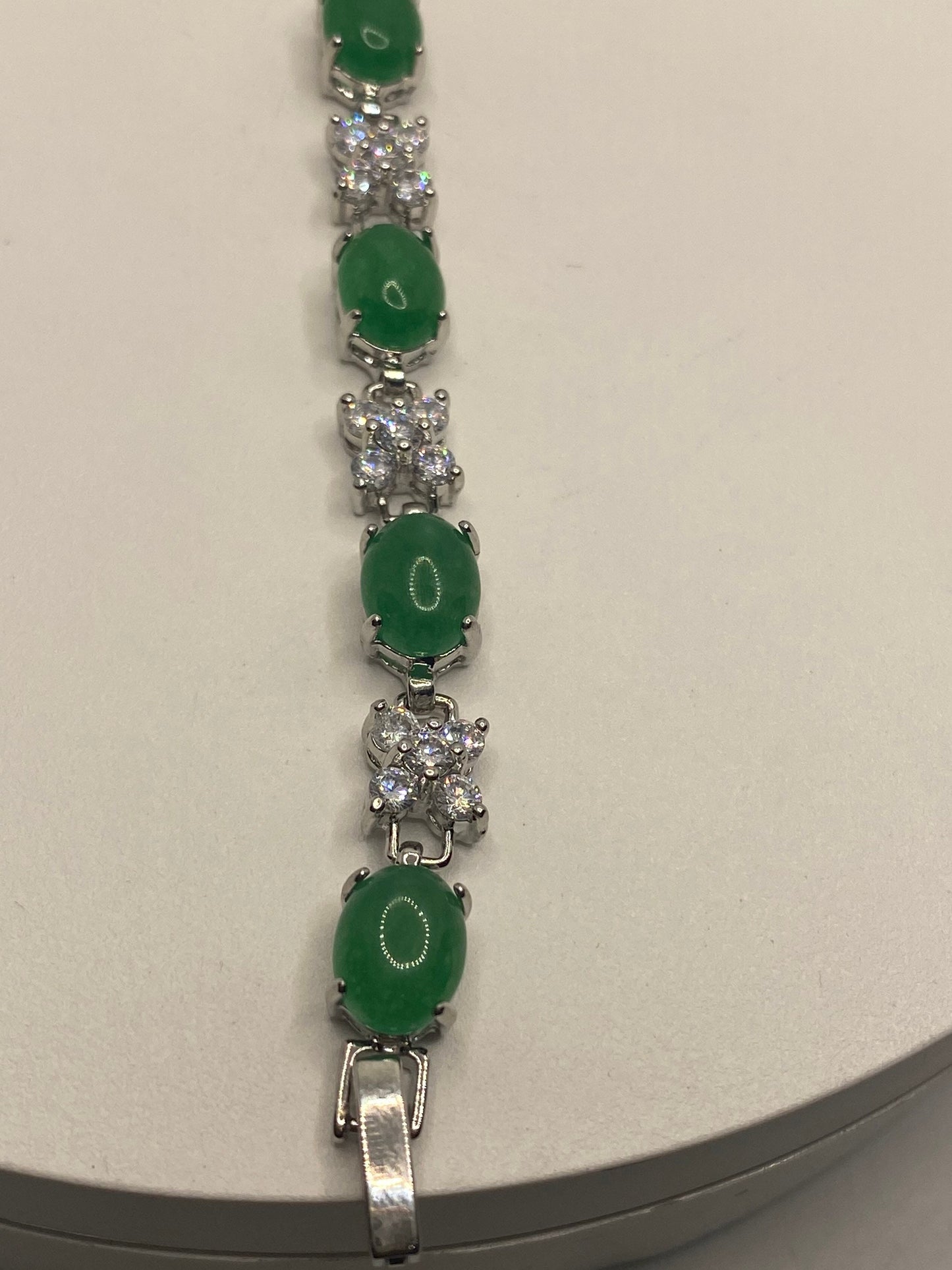 Vintage Green Jade Bracelet Silver Bronze
