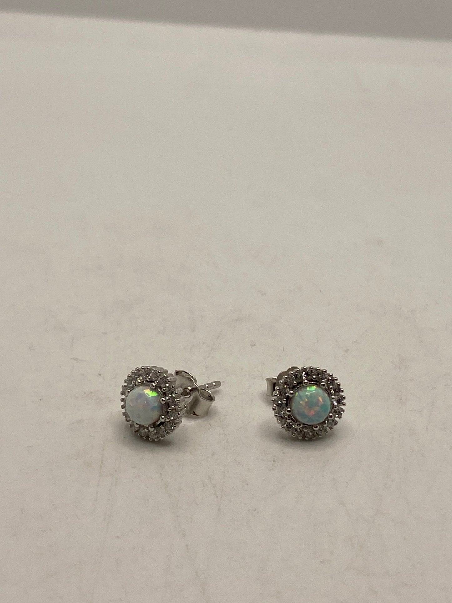 Vintage Opal Earrings 925 Sterling Silver Stud Button