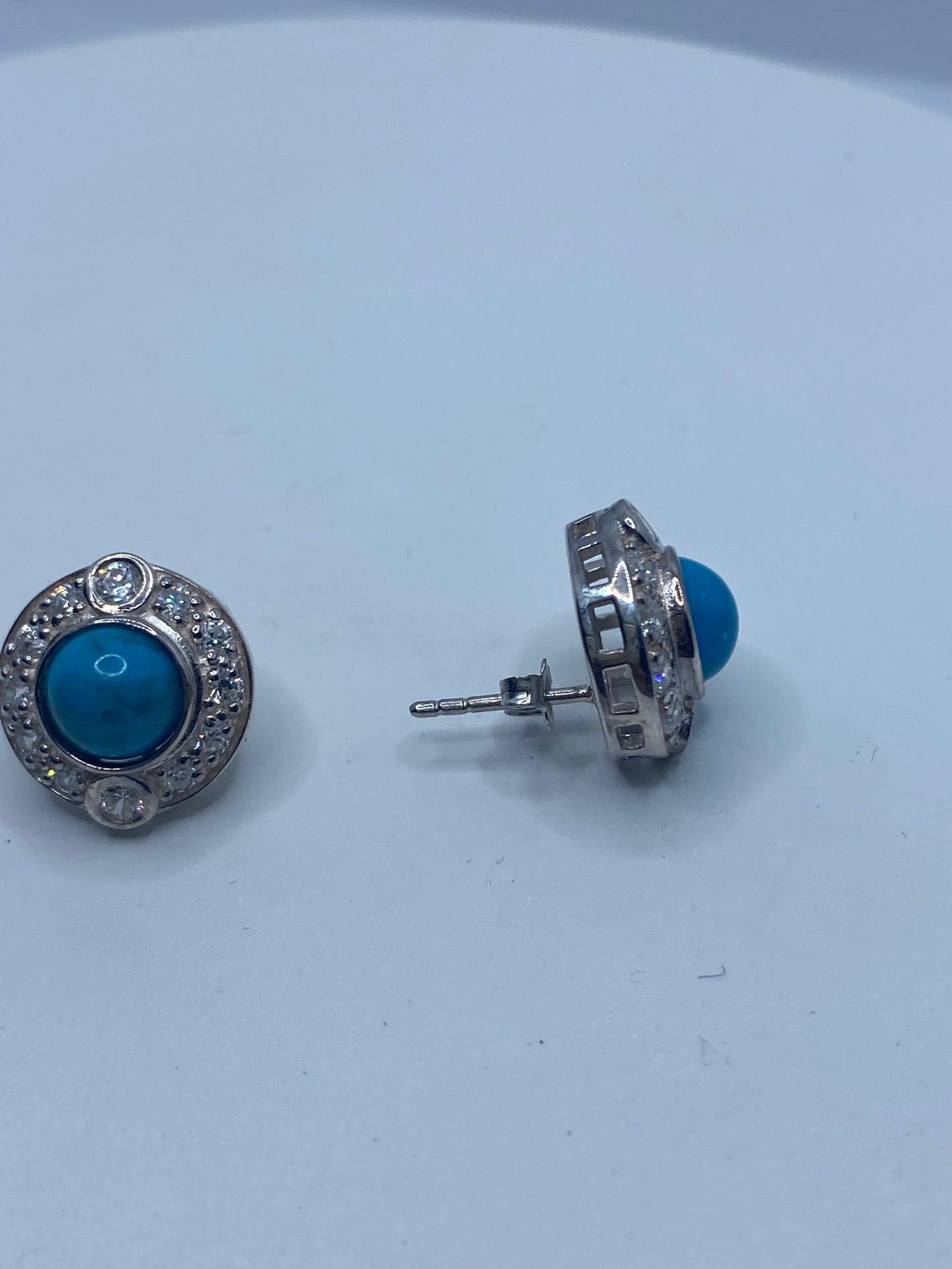 Vintage Sterling Silver Genuine turquoise Inlay Earrings