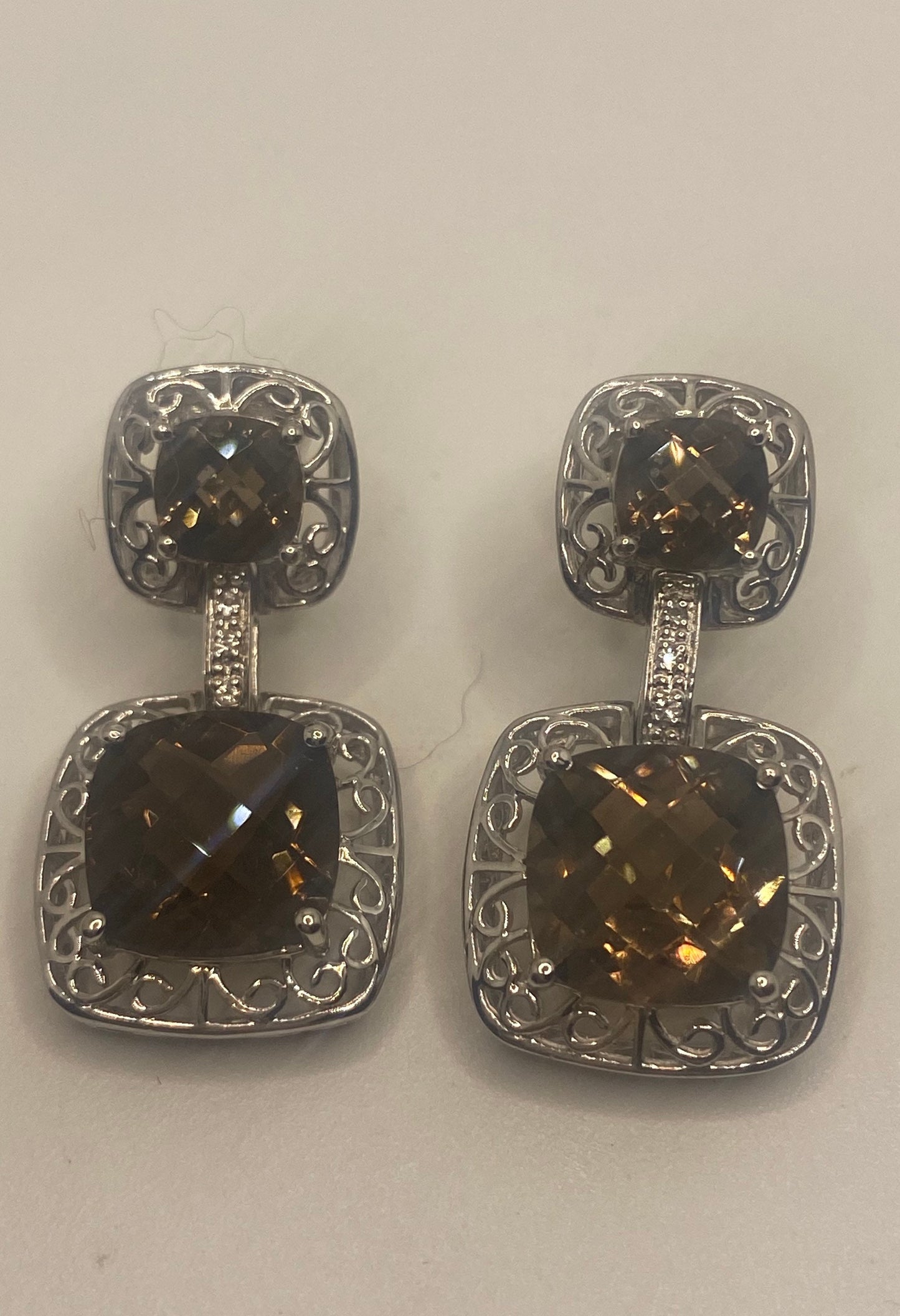 Vintage Brown Smoky Topaz 925 Sterling Silver Drop Earrings