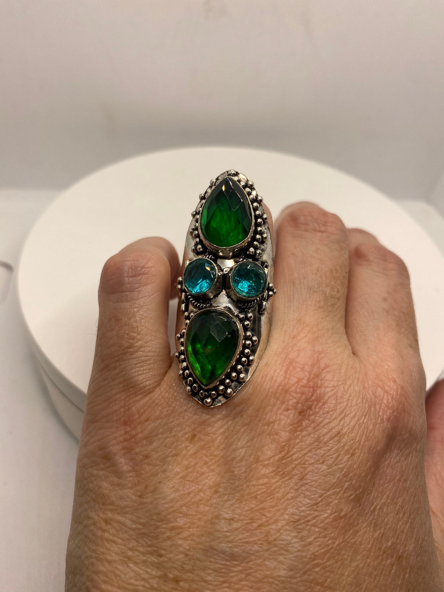 Vintage Aqua Green Art Glass Ring Size 8
