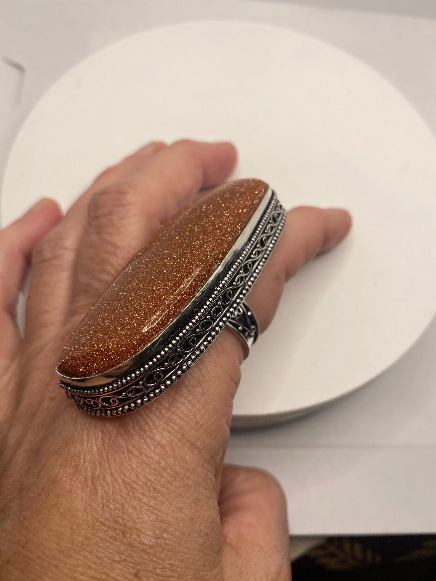 Vintage Gold Sandstone Silver Ring