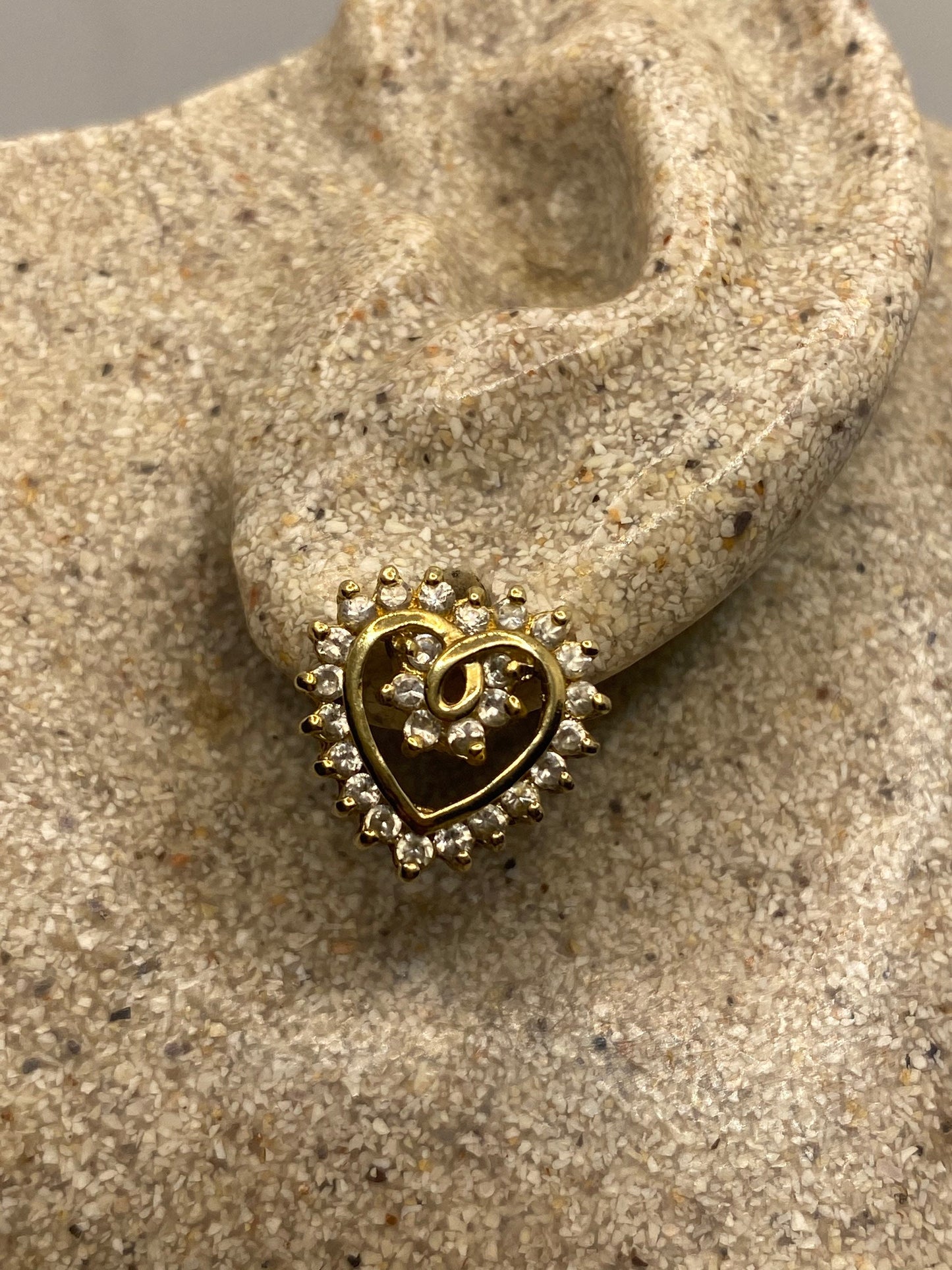 Vintage Diamond Heart Studs Golden 925 Sterling Silver Earrings