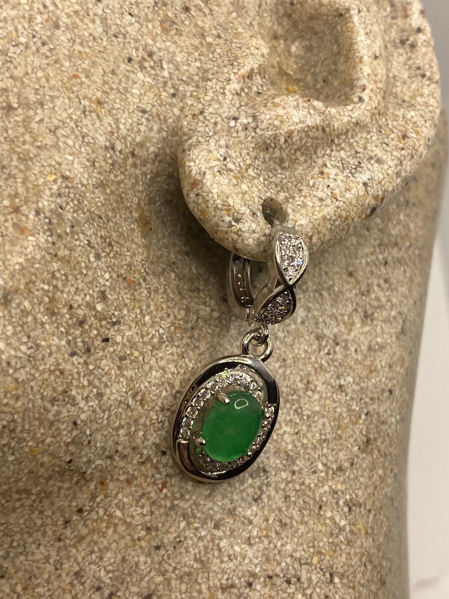 Vintage Green Jade Silver Bronze Earrings