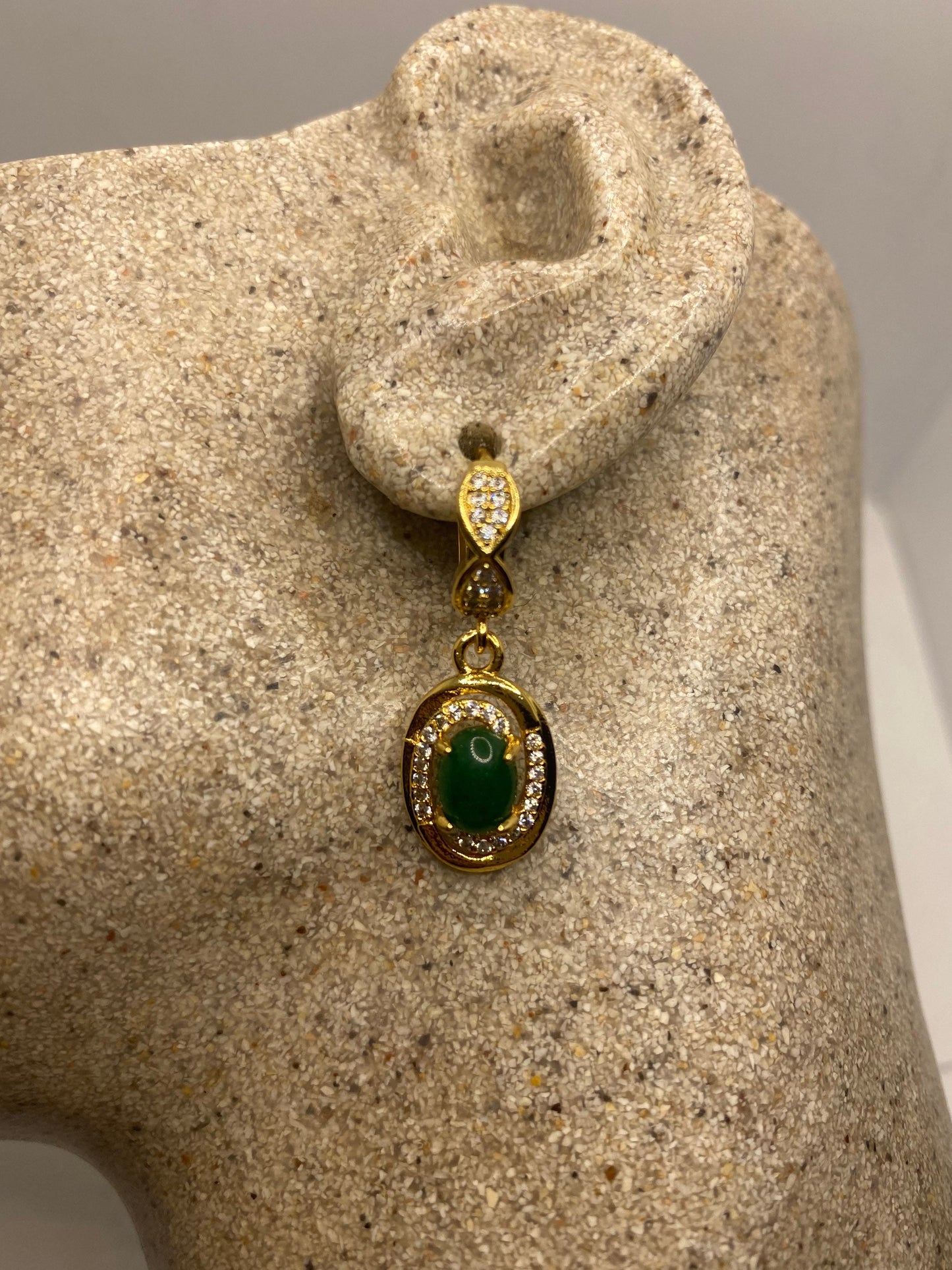 Vintage Green Jade Golden Bronze Earrings