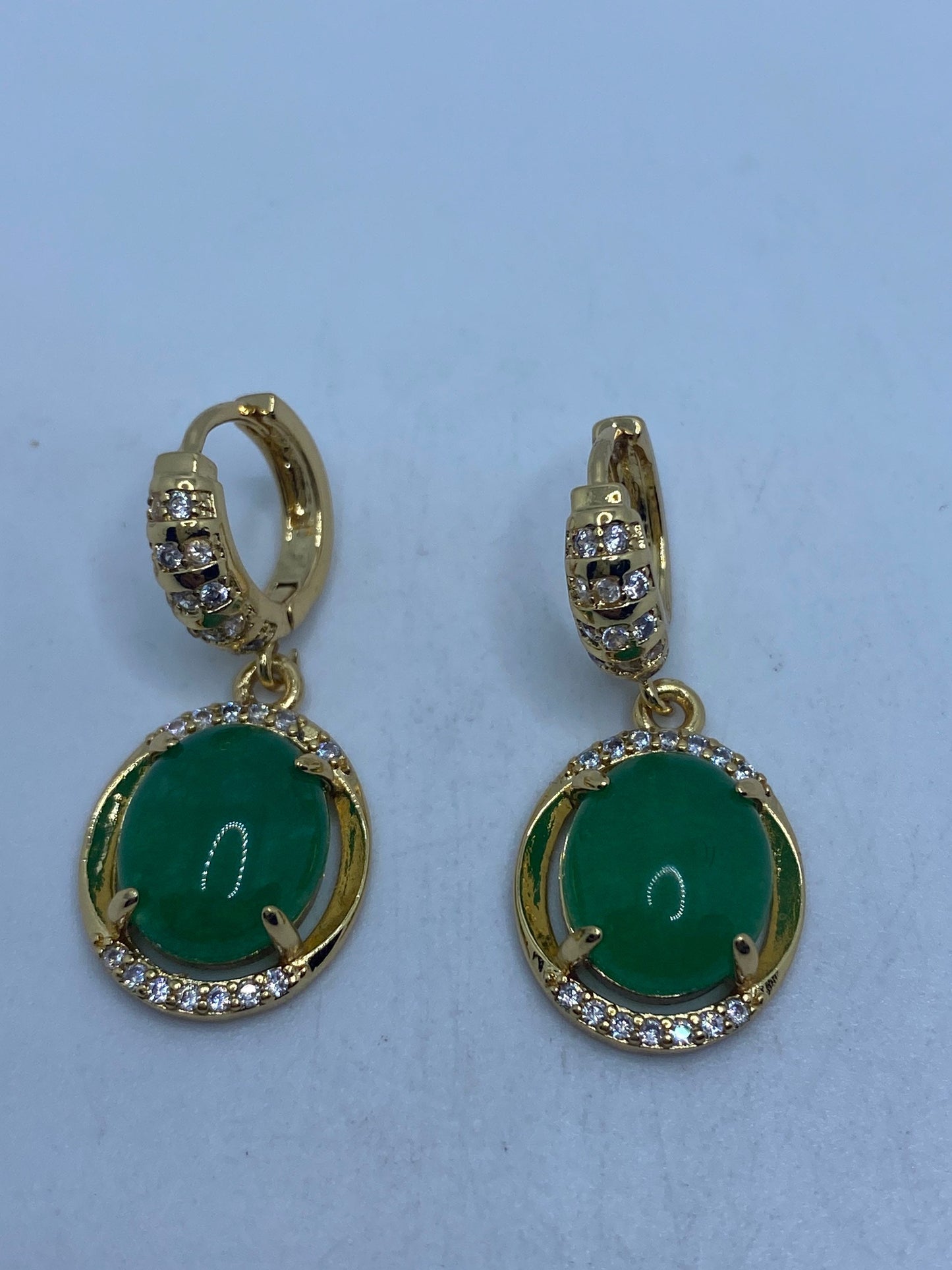 Vintage Green Jade Golden Bronze Earrings