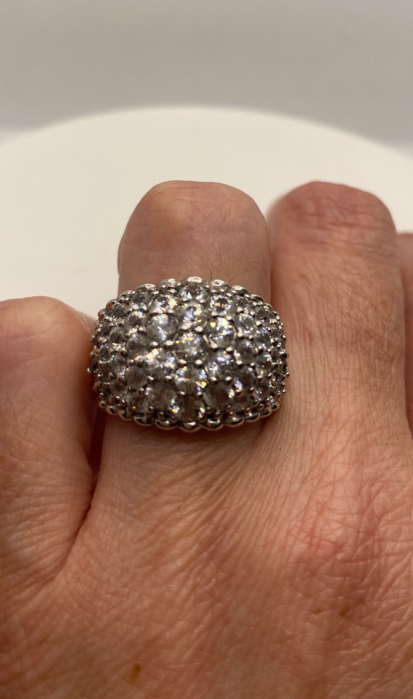 Vintage White Sapphire 925 Sterling Silver Wedding Band Ring