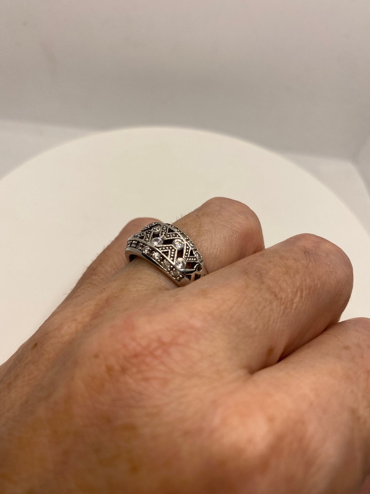 Vintage White Sapphire 925 Sterling Silver Wedding Band Ring