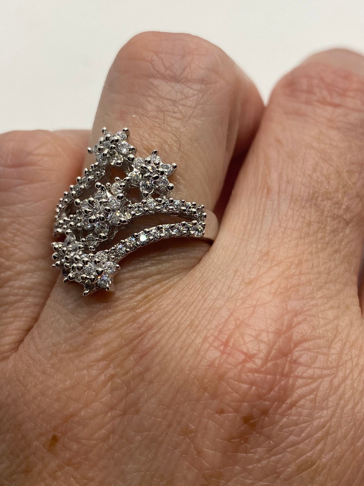 Vintage White Sapphire 925 Sterling Silver Wedding Band Ring