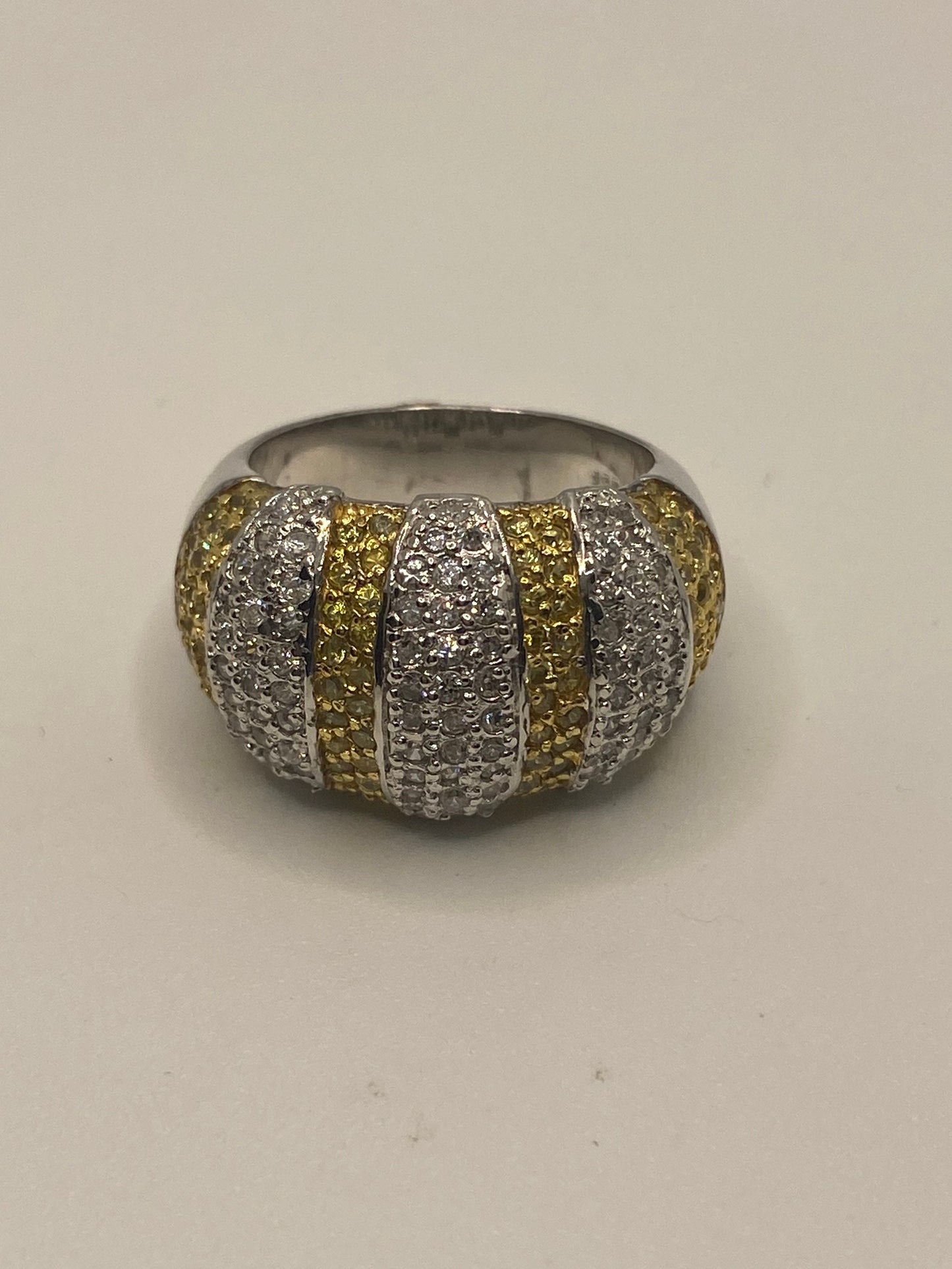Vintage Golden Citrine and White Sapphire 925 Sterling Silver Ring