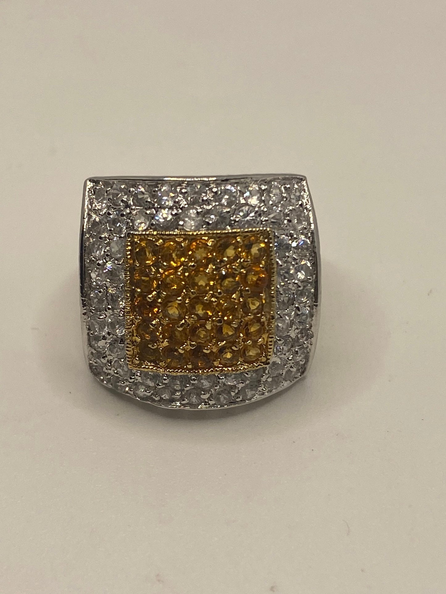 Vintage Golden Citrine 925 Sterling Silver Cocktail Ring